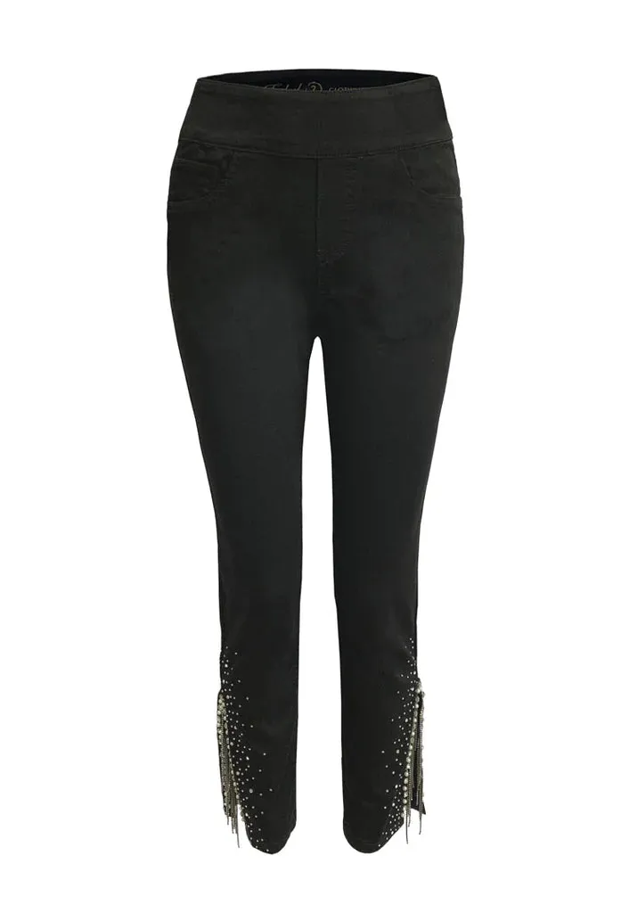 011- Ethyl Black Denim Pearl and Crystal Sexy Slit Pant