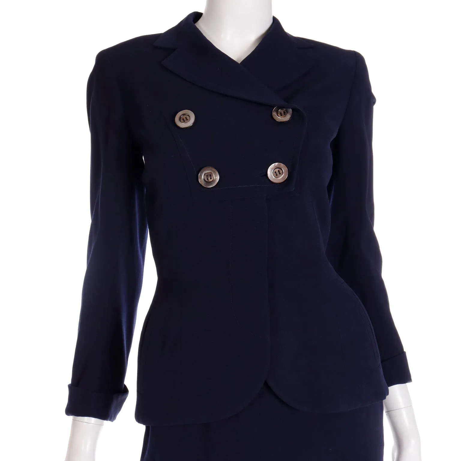 1940s Vintage WWII 2 Pc Navy Blue Skirt & Jacket Suit