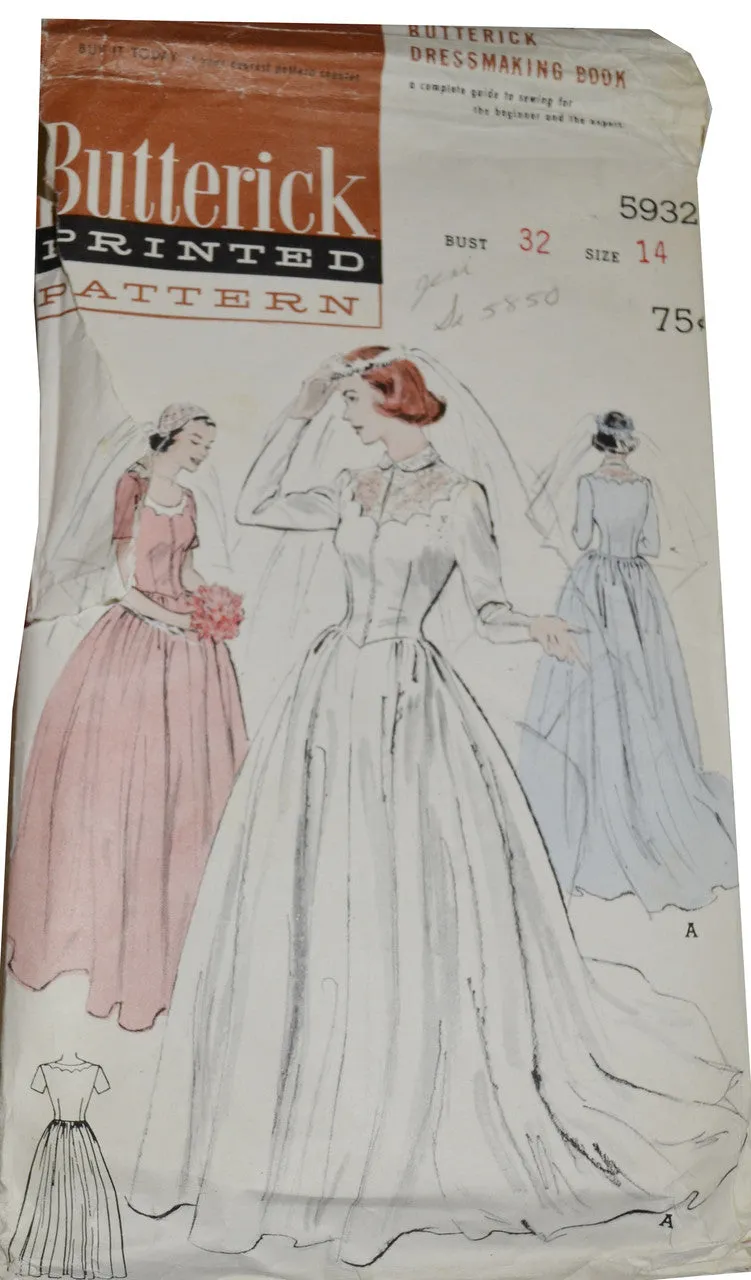 1950s Vintage Wedding Dress Bridesmaid Pattern Butterick 5932 34B