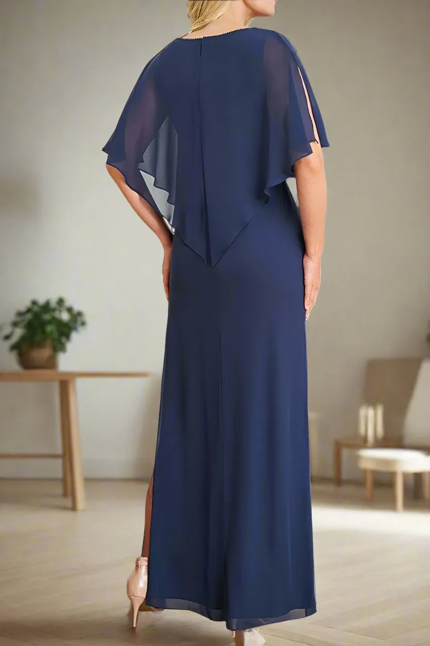 2 Pieces Chiffon V-Neck Split Side Mother of The Bride Dresses