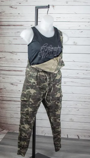 Almost Famous Relaxed Full Length Camo Cargo Overalls w/ Drawstring Waist