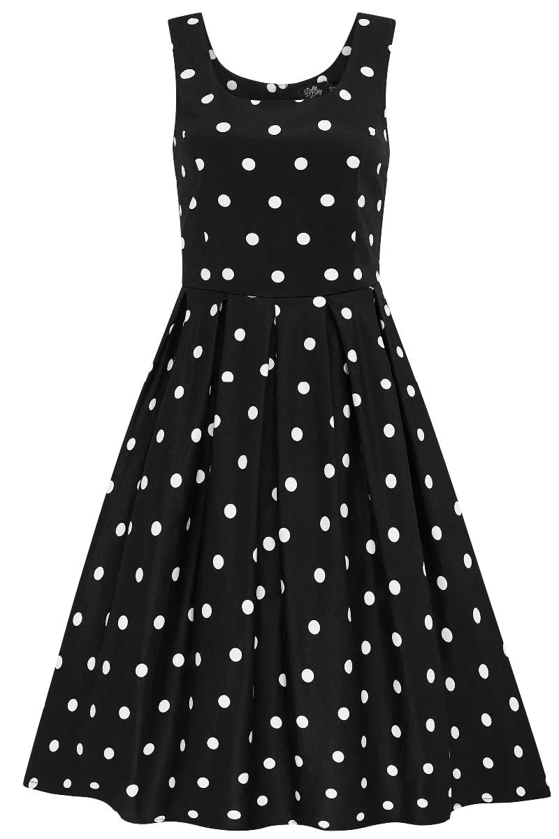 Amanda Scoop Neck 1.7cm Polka Dot Swing Dress in Black & White