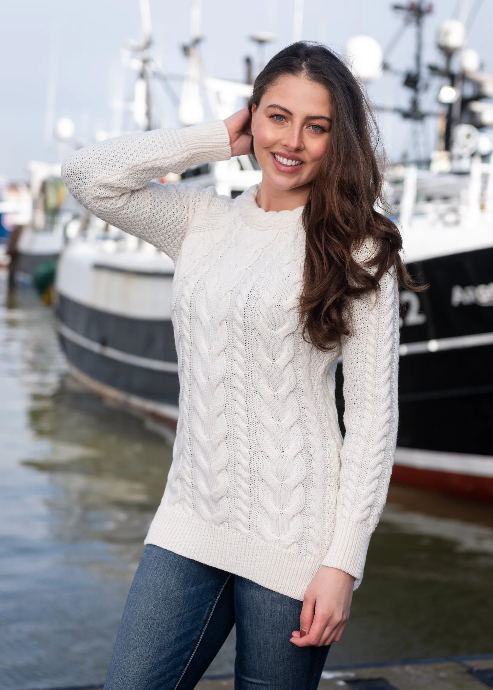 Aran Crew Neck Cashmere Sweater | Natural