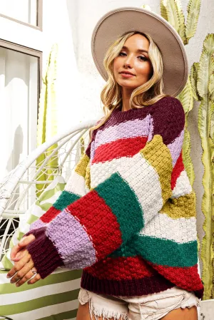 BiBi Chunky Knit Striped Sweater in Christmas Combo