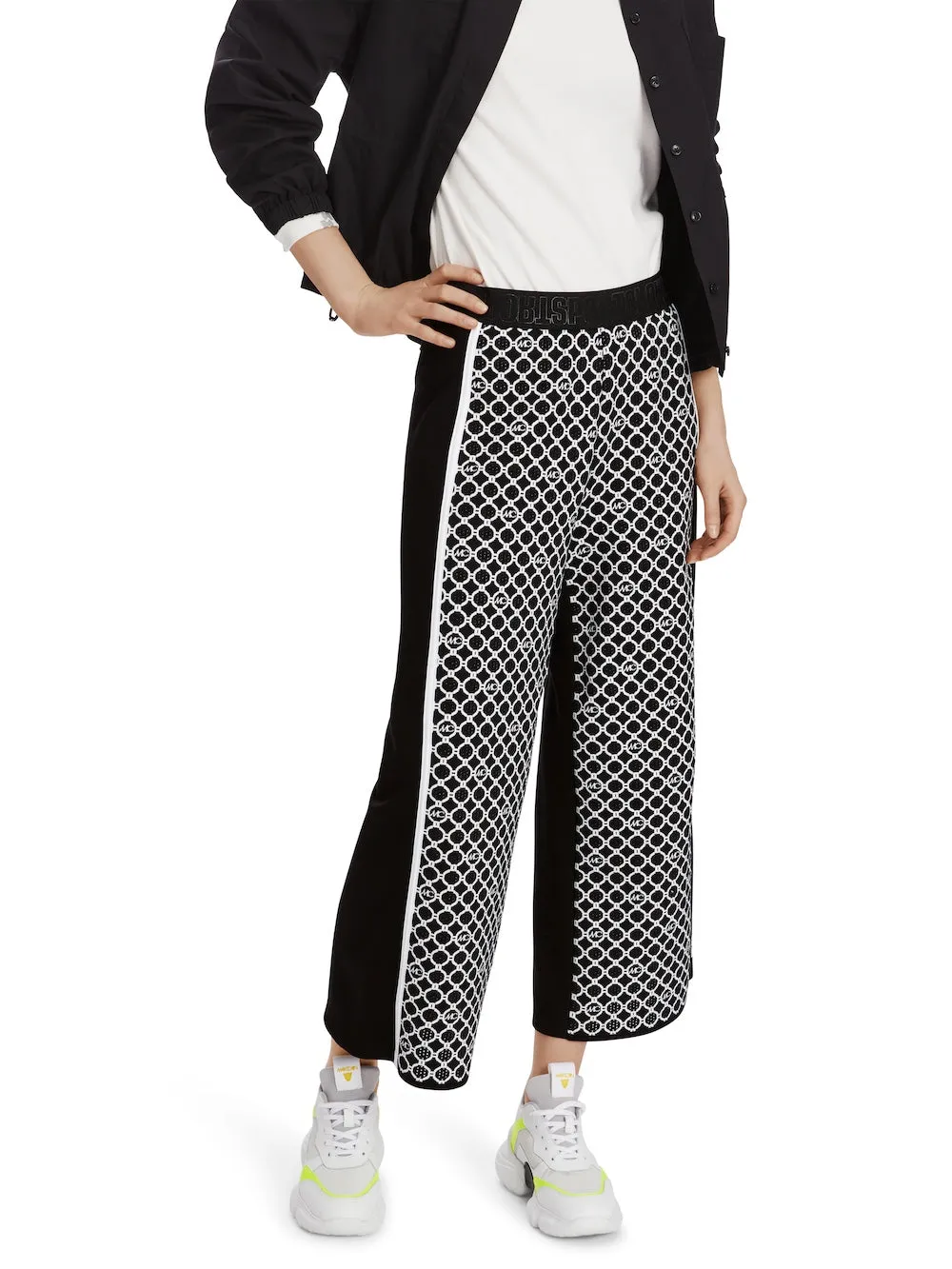 Black & White MC Logo Circles Print Wusu Pants