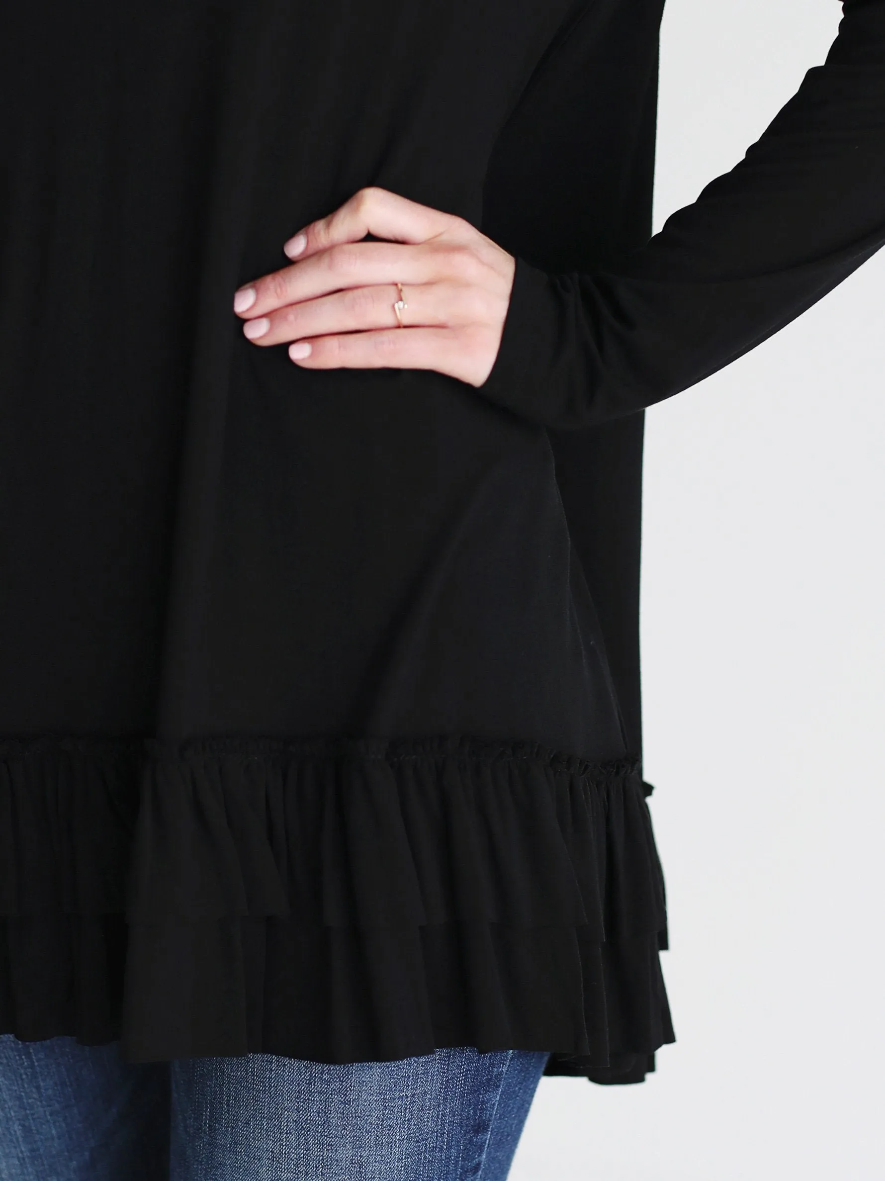 Black DLMN Double Ruffle Tunic