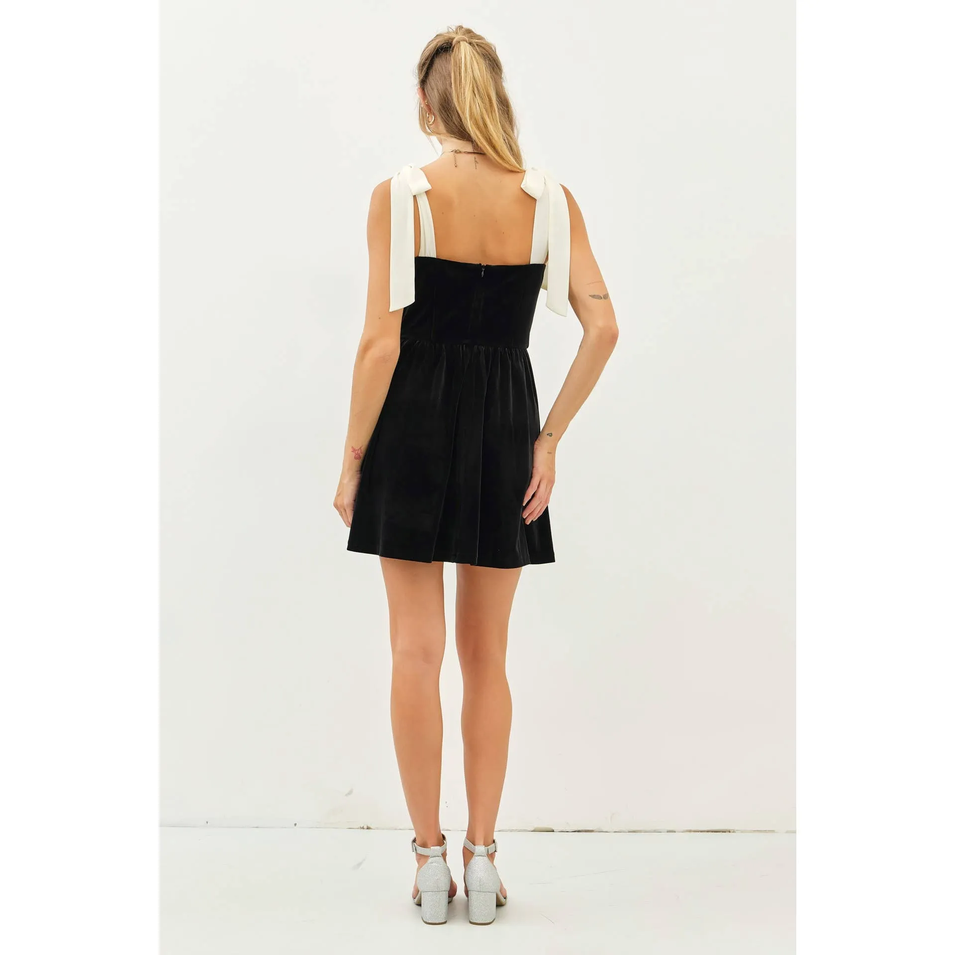 Black Velvet Mini Dress W/ Ribbon Strap