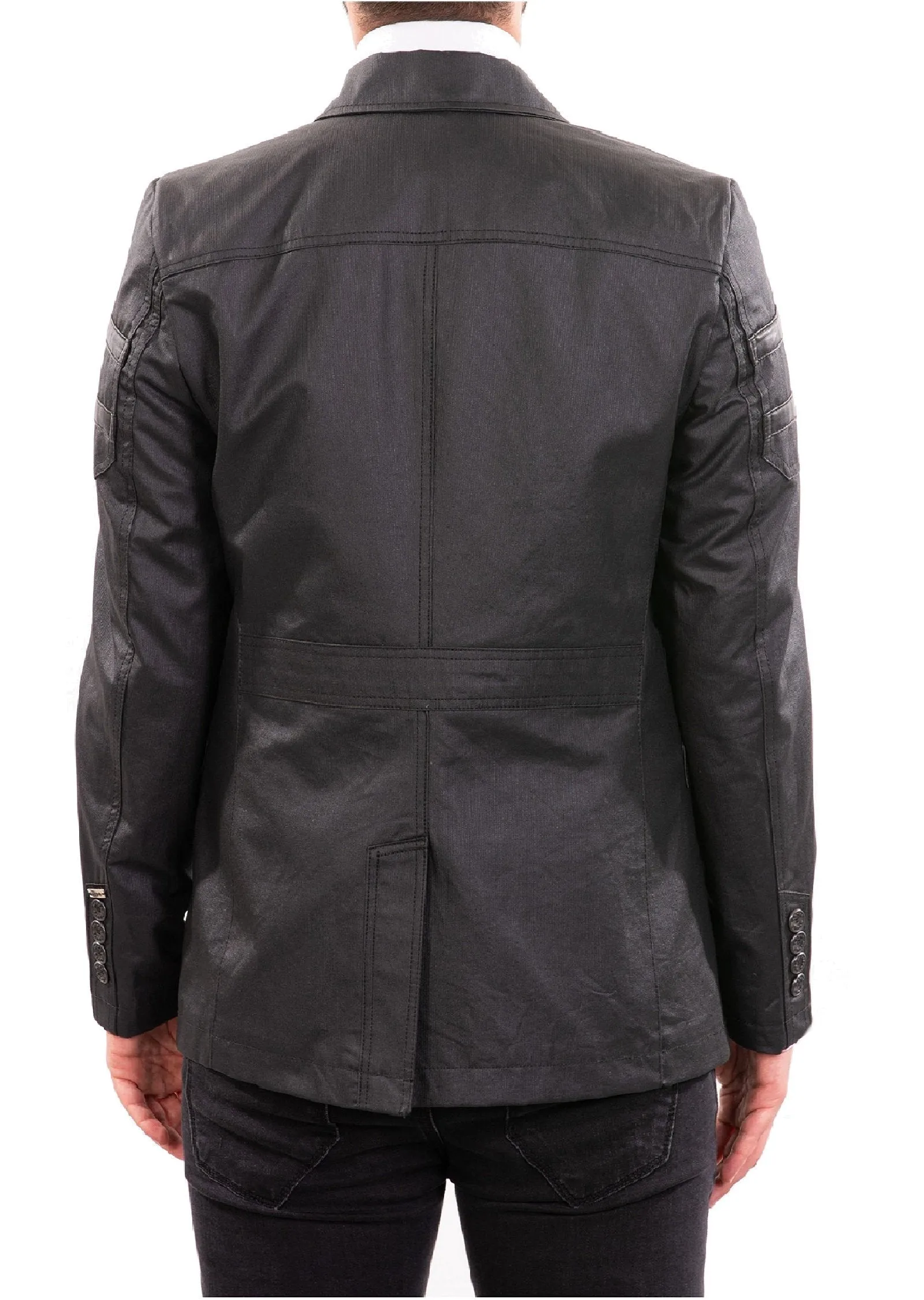 Black Waxed Zipper Blazer