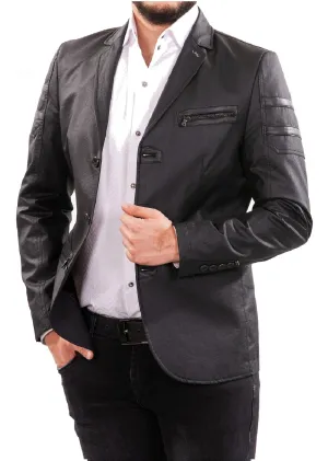 Black Waxed Zipper Blazer