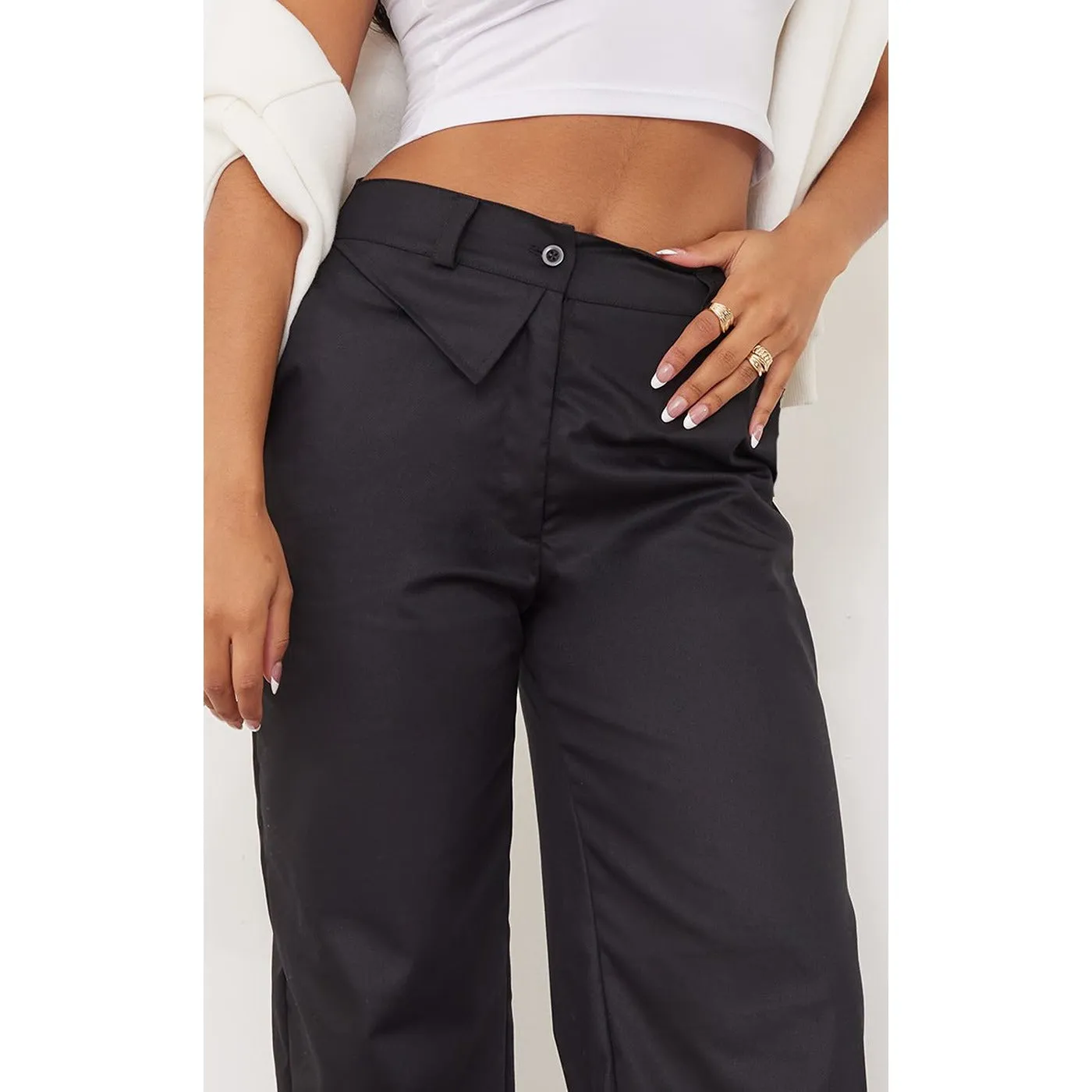 Black Wide Leg Twill Trousers