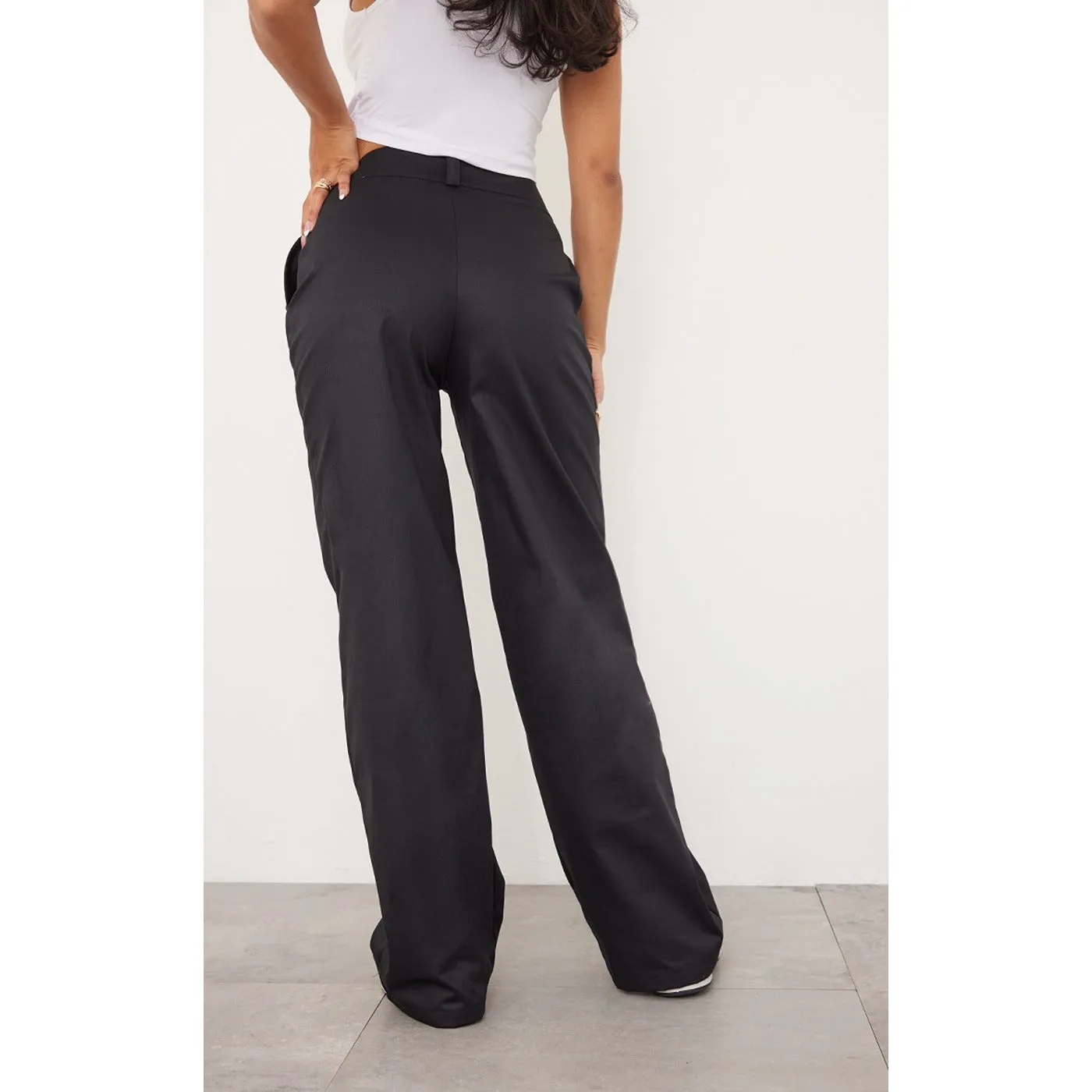 Black Wide Leg Twill Trousers