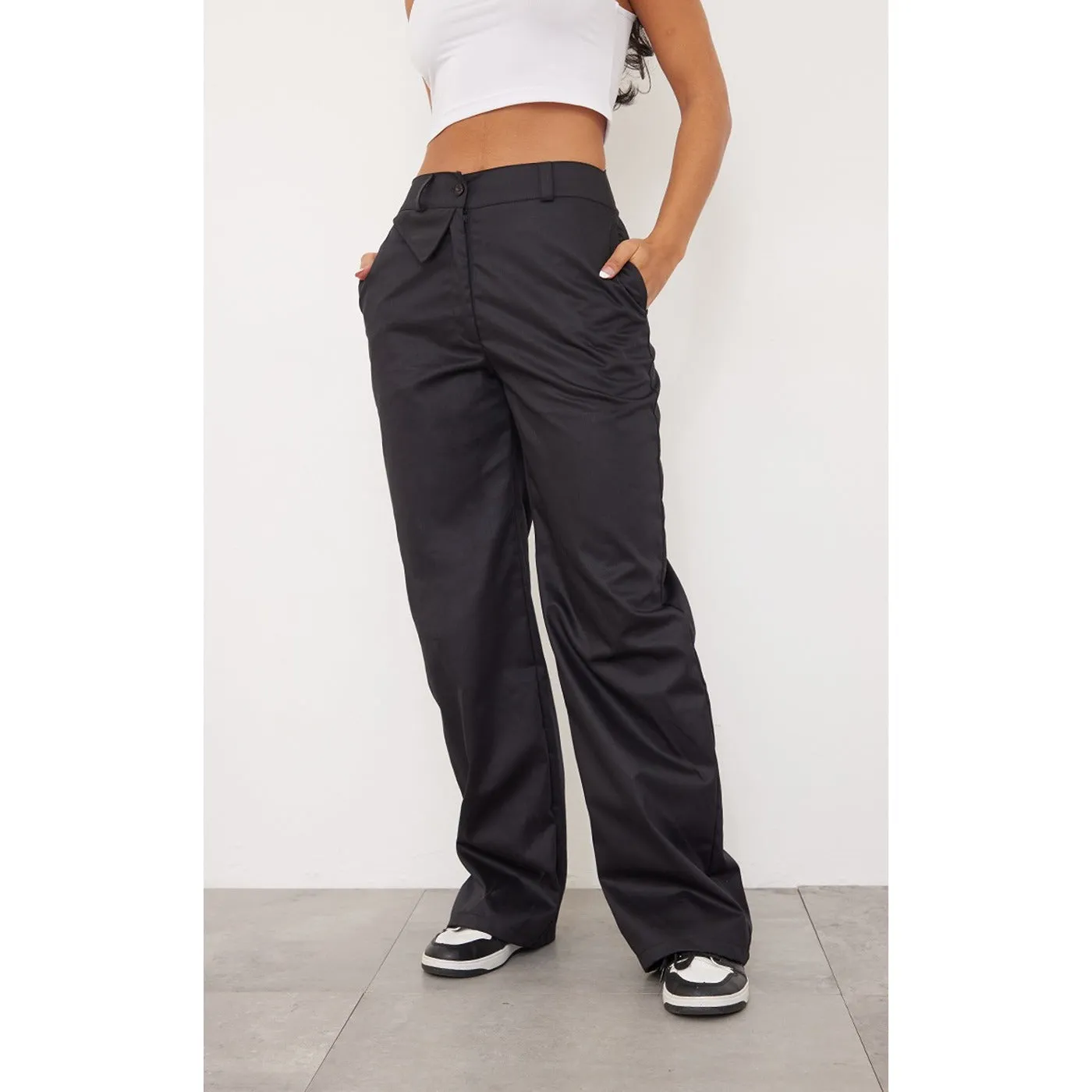 Black Wide Leg Twill Trousers