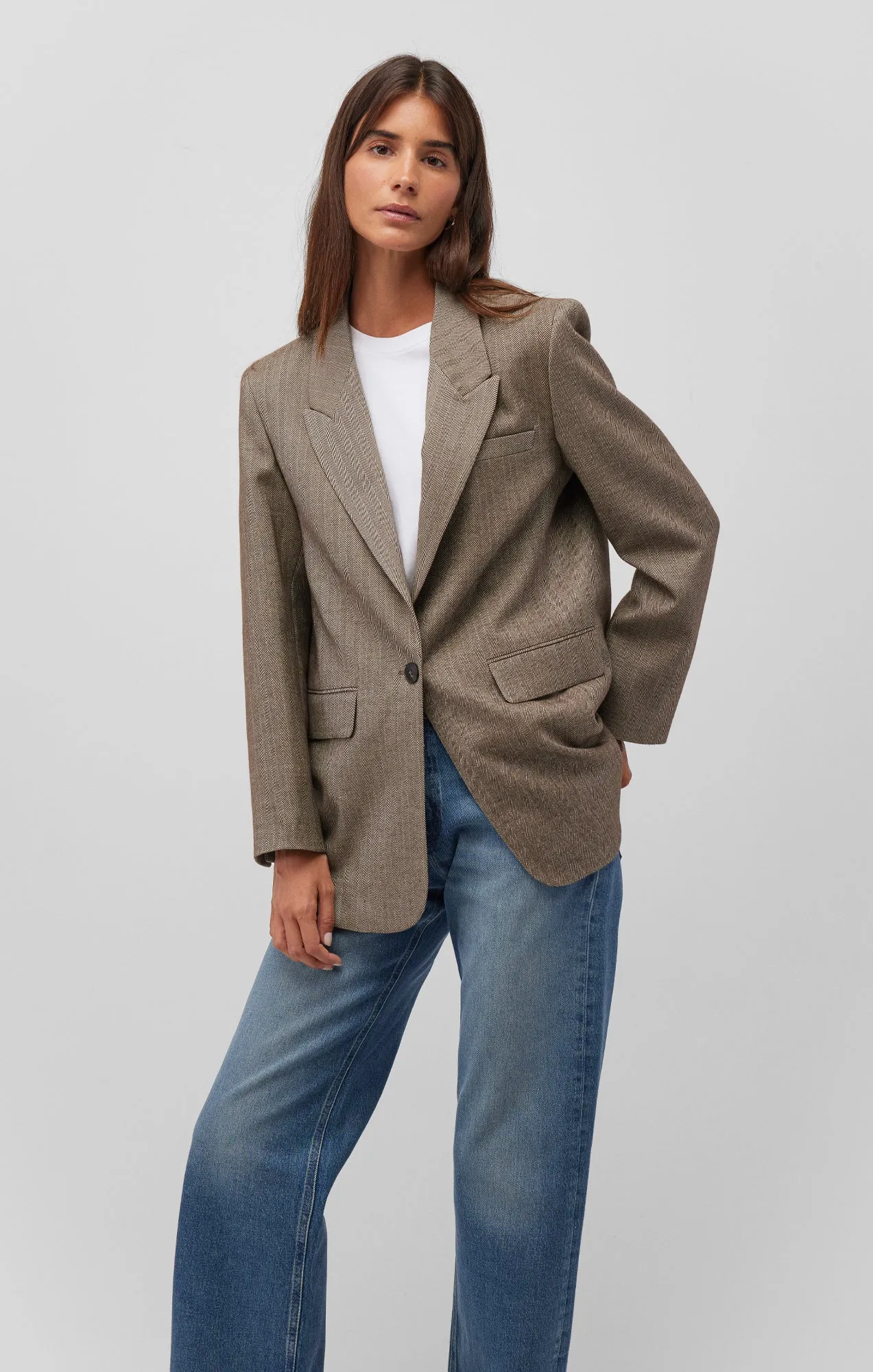 BLAZER JACKET IN BROWN HERRINGBONE