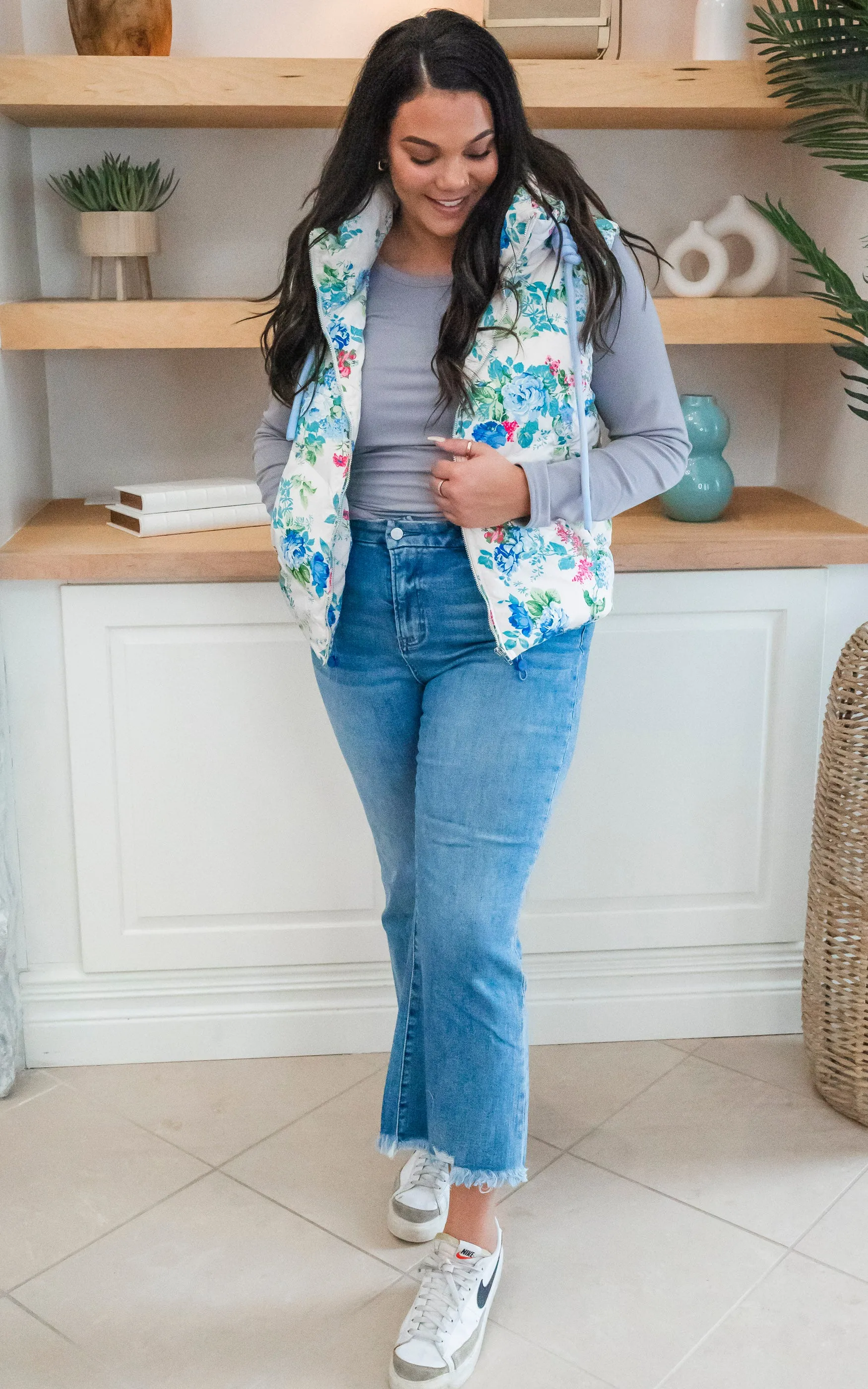 Blue Floral Quilted Vest - Final Sale