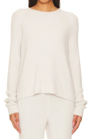 Chenille Boxy Raglan Pullover, White Sand