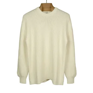 Chunky ribbed crewneck sweater in ecru merino wool (restock)