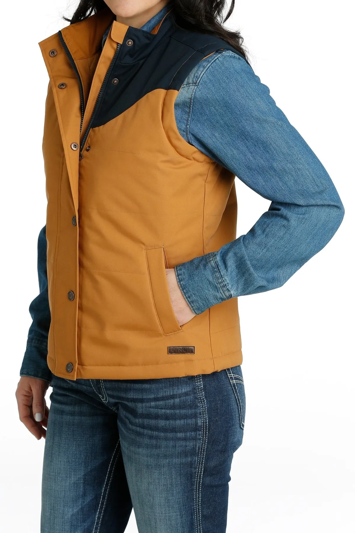 Cinch Women's Concealed Carry Canvas Vest in Brown and Navy