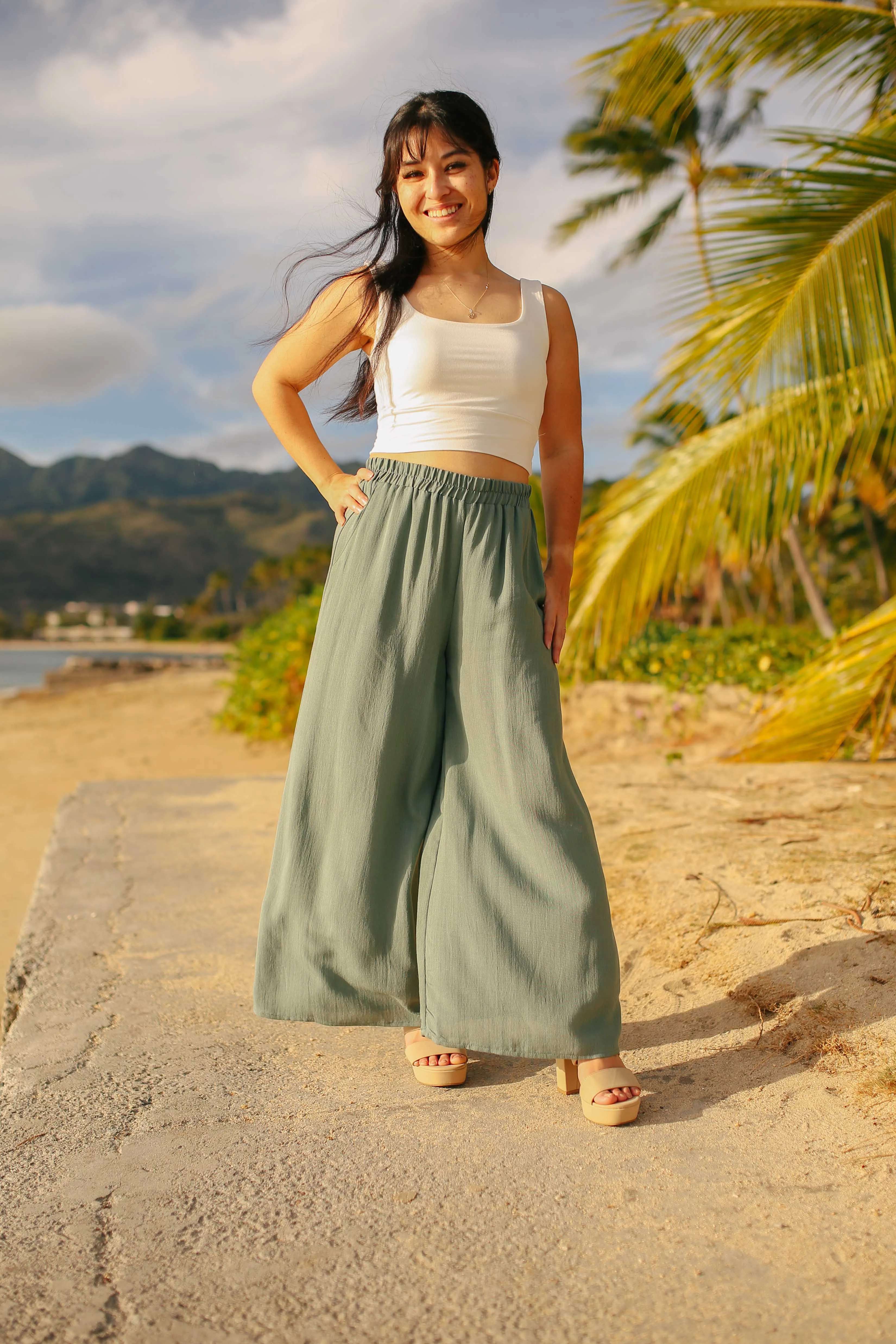 Crop Hem Wide Leg Pants