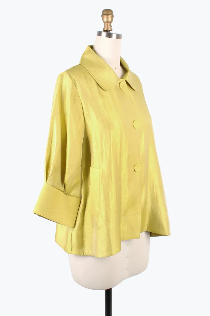 Damee Solid Wide Ball Collar Jacket in Citron Yellow  - 4741-YLW