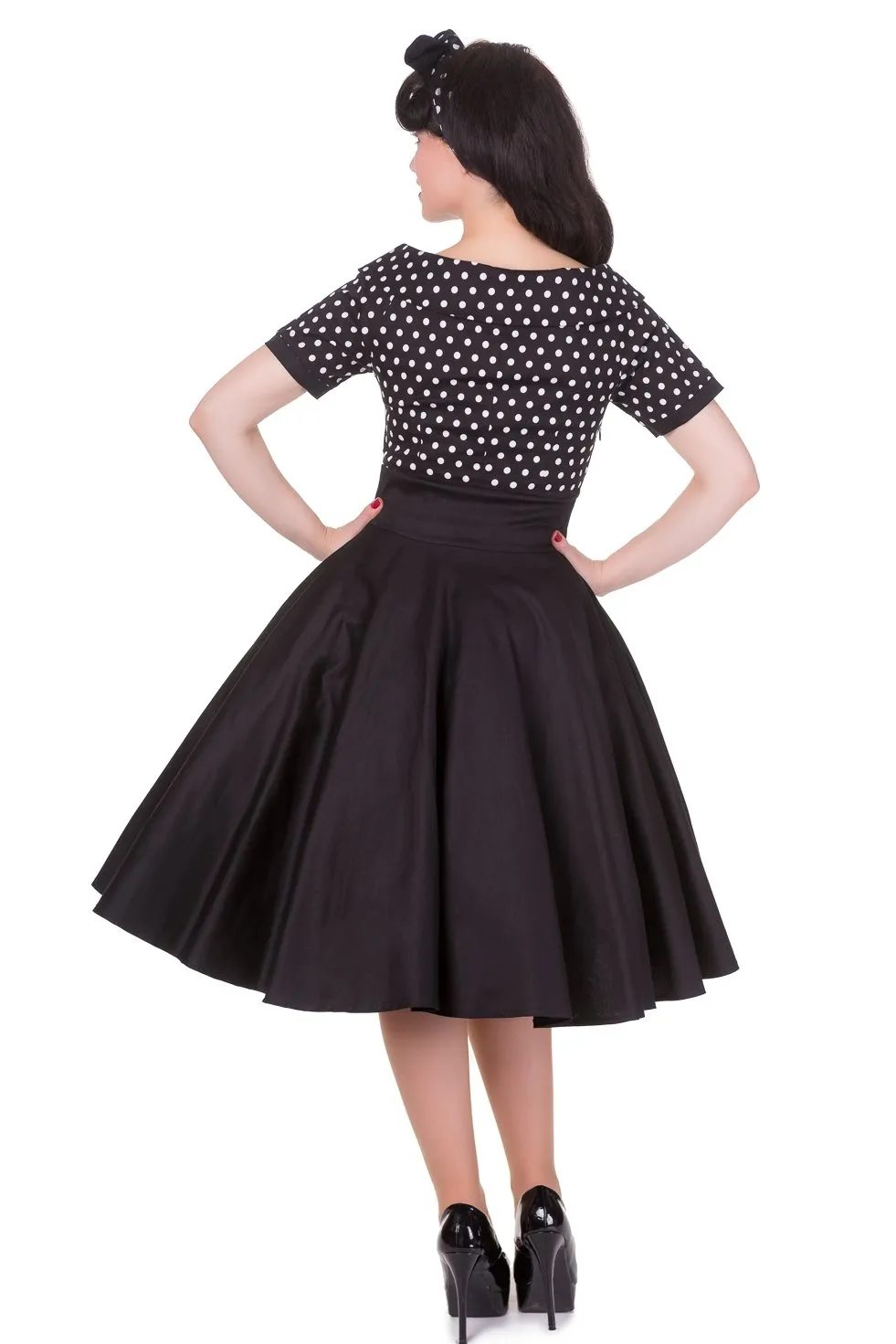 Darlene Black Retro Dress with Polka Dot Collar