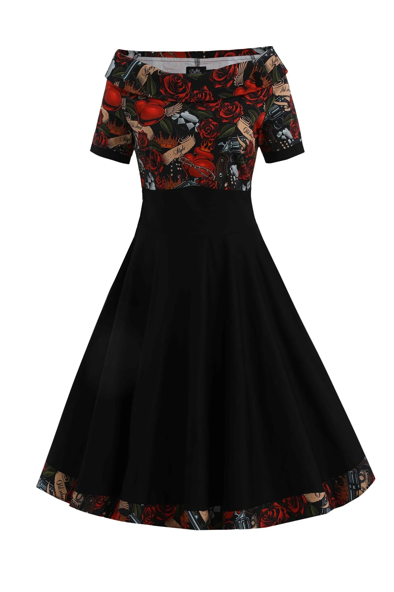 Darlene Rockabilly Guns N Roses Roll Collar Dress