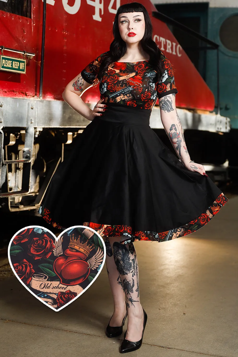 Darlene Rockabilly Guns N Roses Roll Collar Dress