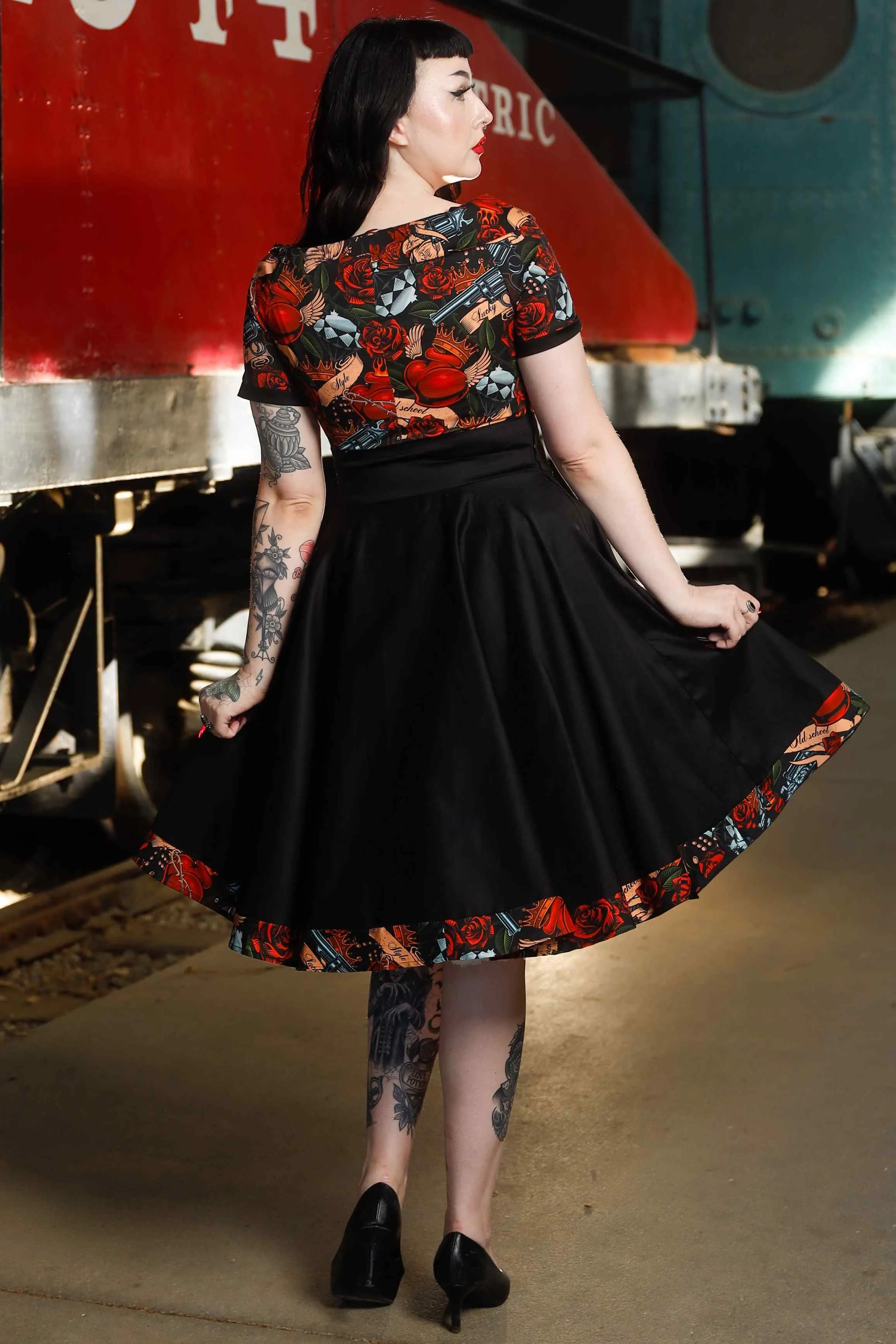 Darlene Rockabilly Guns N Roses Roll Collar Dress