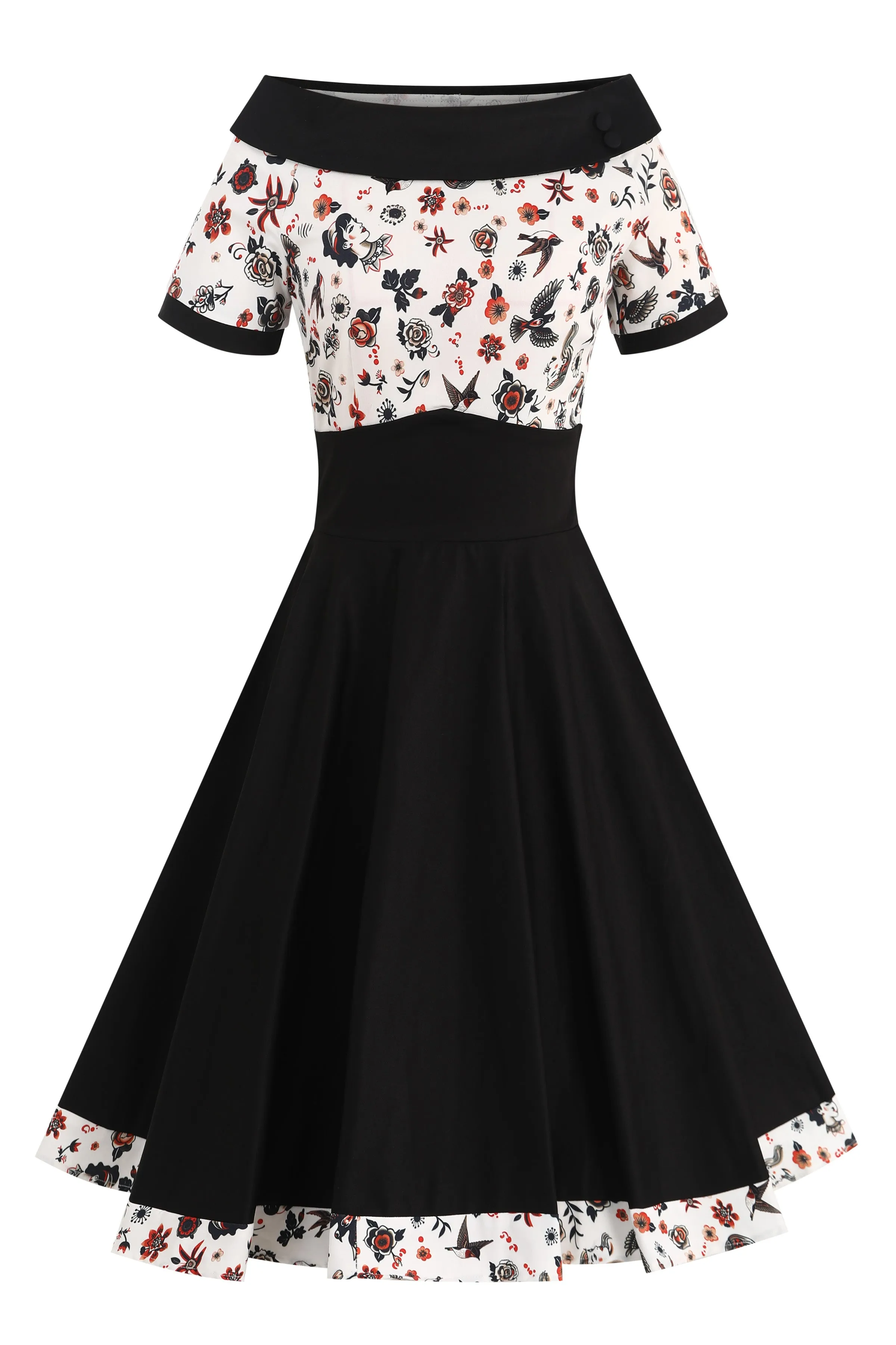 Darlene Rockabilly Old School Tattoo Roll Collar Dress