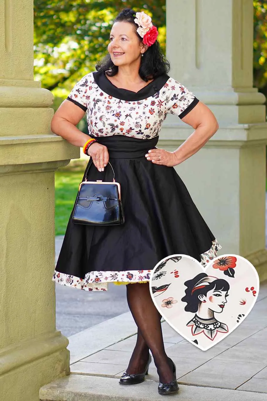 Darlene Rockabilly Old School Tattoo Roll Collar Dress