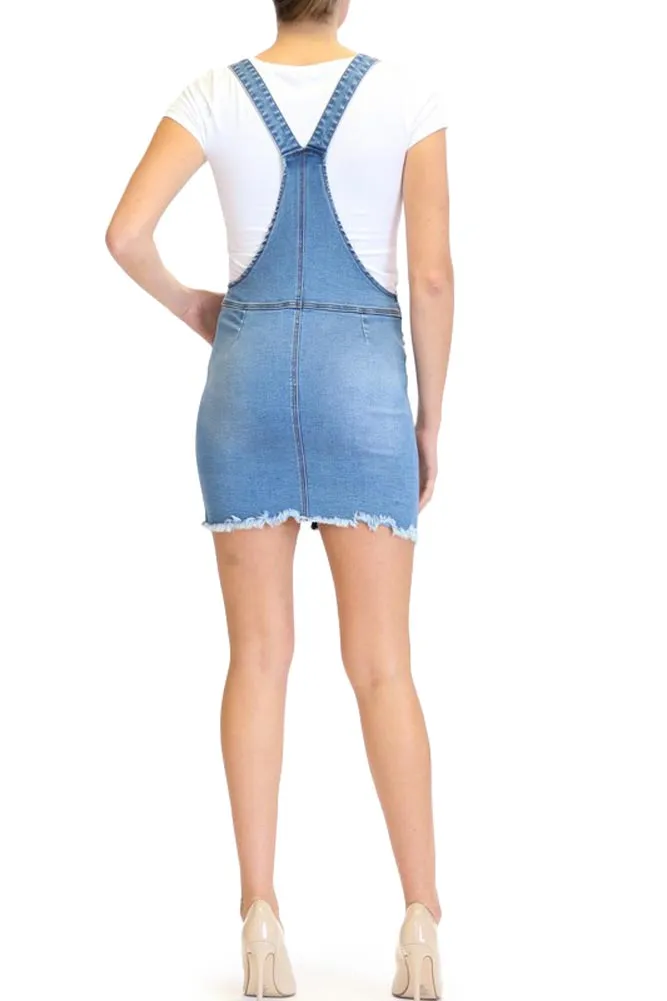 Destroyed Denim Overalll Zipper Dress