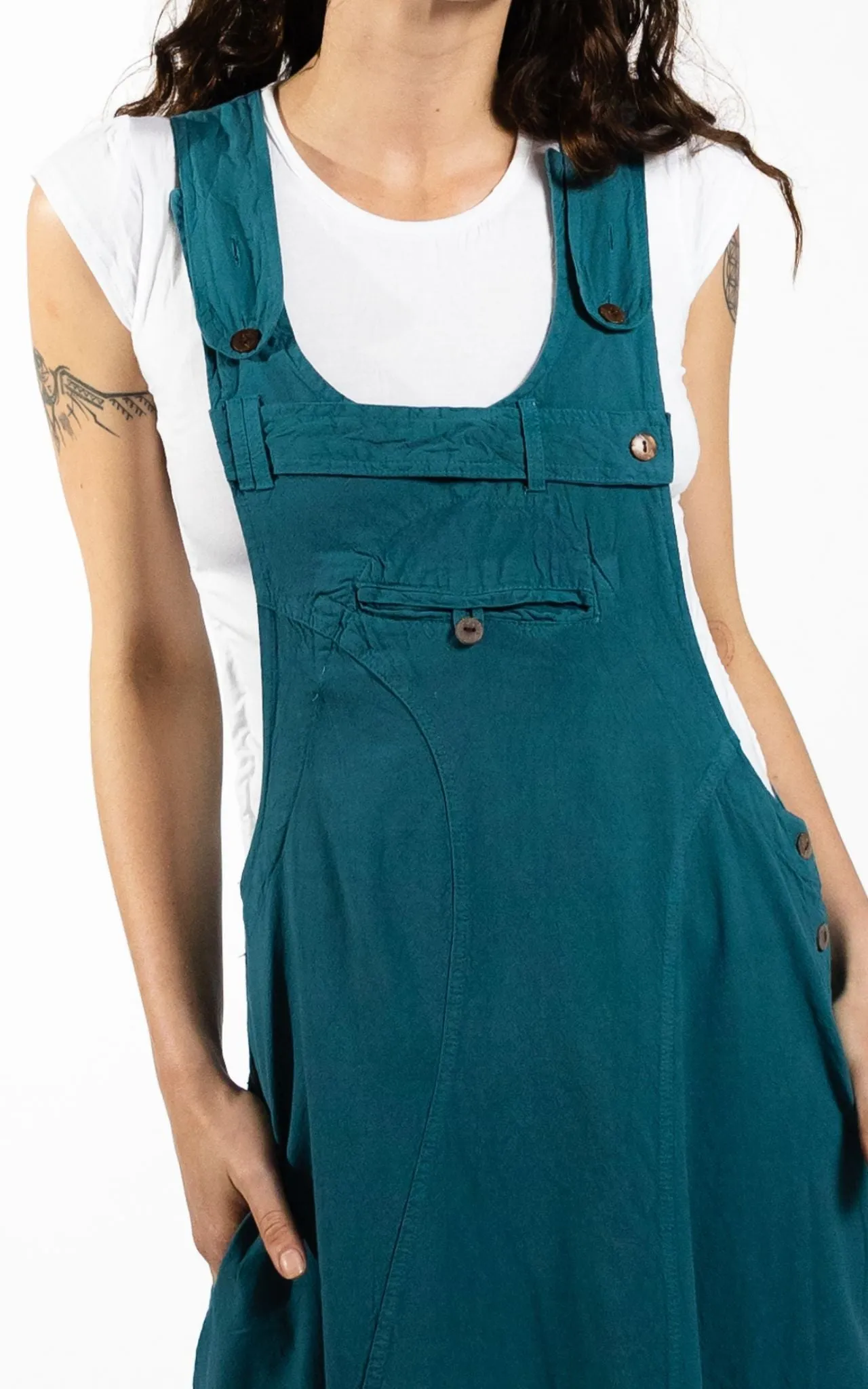 Dungaree Dress - Turquoise