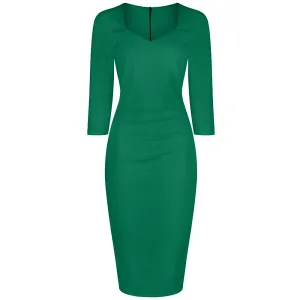 Emerald Green 3/4 Sleeve Sweetheart Neckline Bodycon Wiggle Pencil Dress