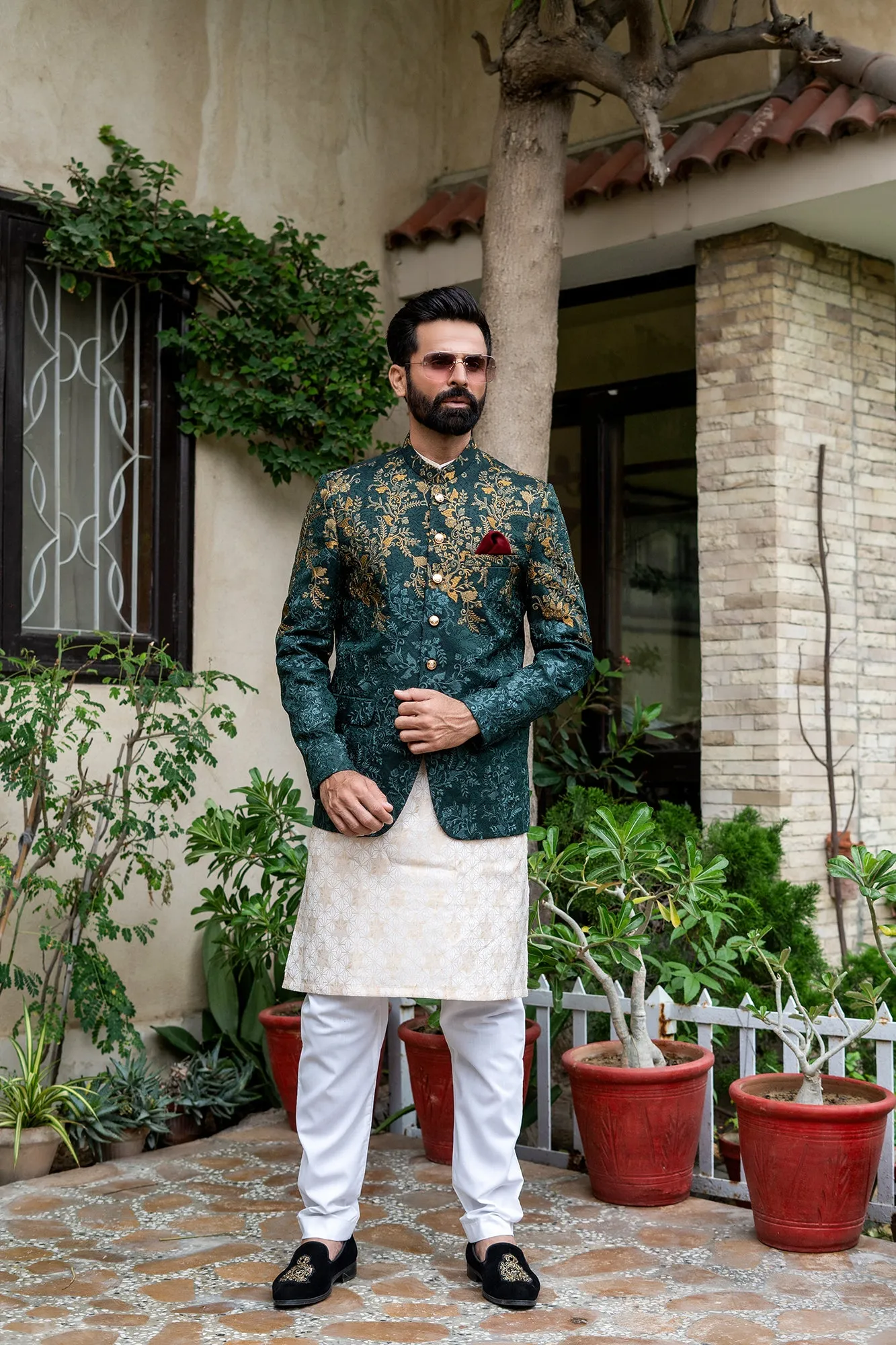 ER 2085 Green Copper Perfect Mehndi Prince Coat Men