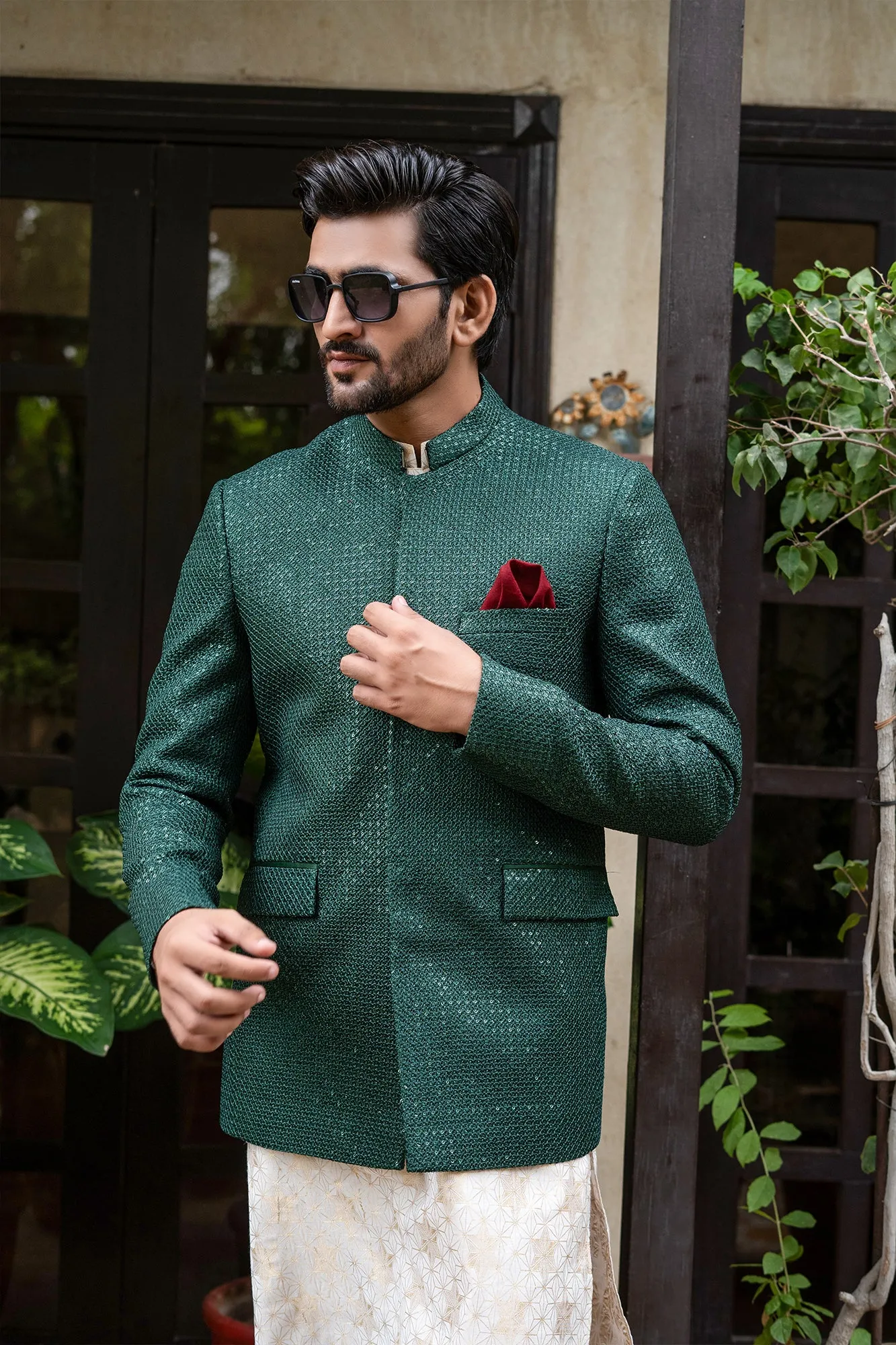 ER 2095 Green Sequence Embroidery wedding Prince Coat