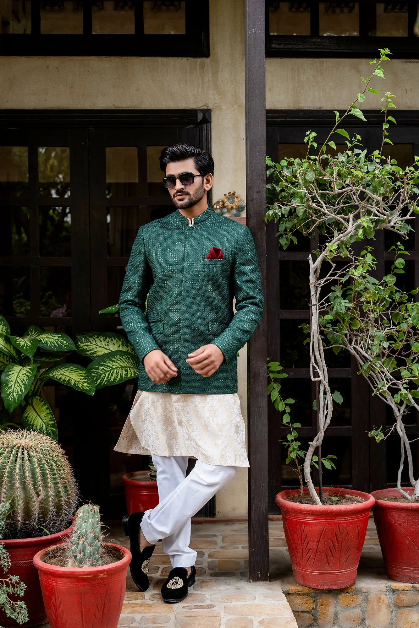 ER 2095 Green Sequence Embroidery wedding Prince Coat