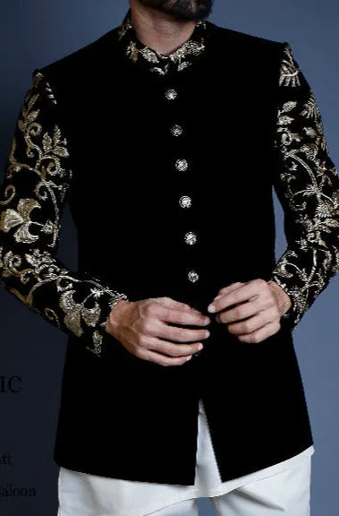 ER PC 2048 Gold Black Velvet Sleeves Embroidery Prince Coat