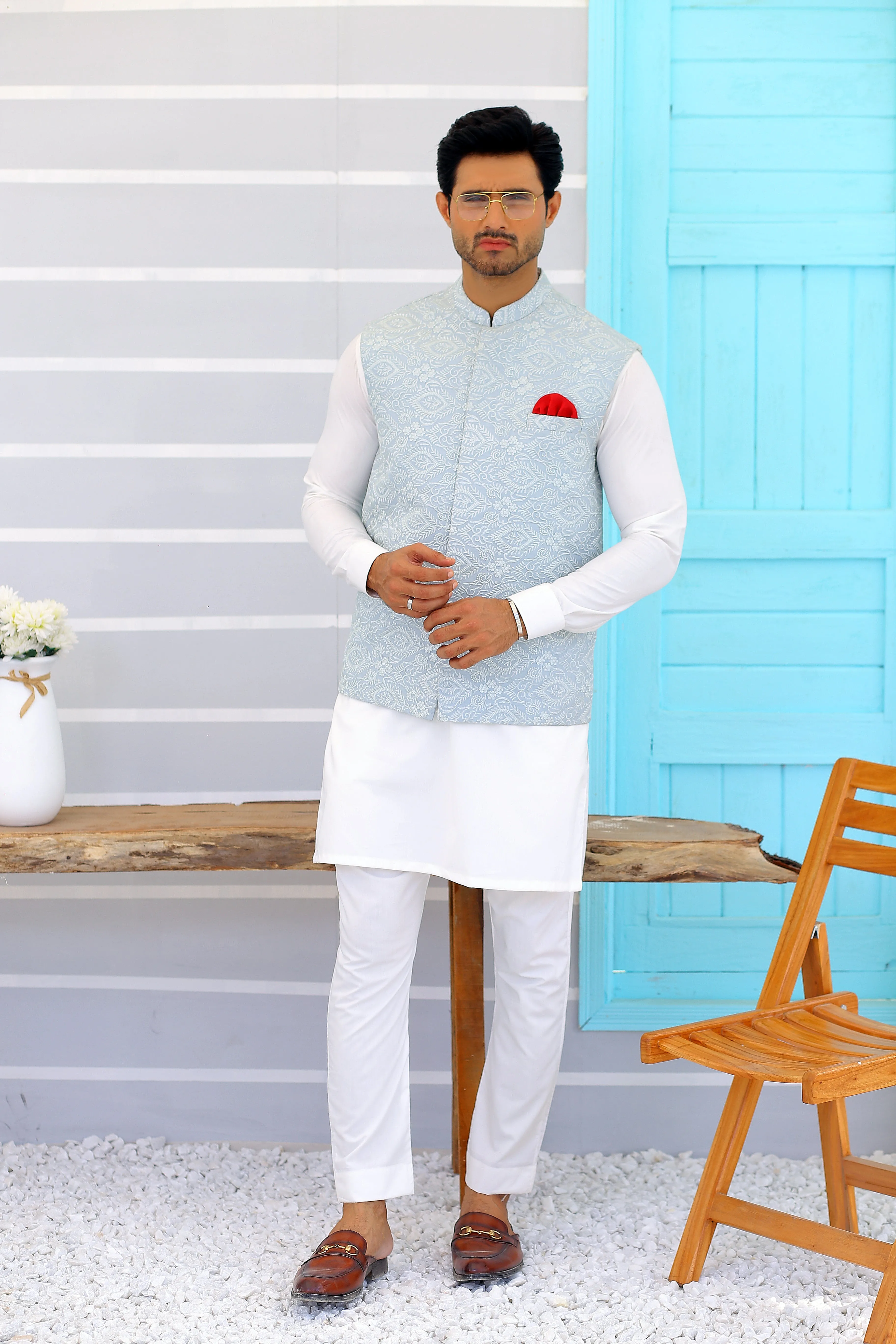 ER WC 1090 Men's Sky Blue Waist Coat