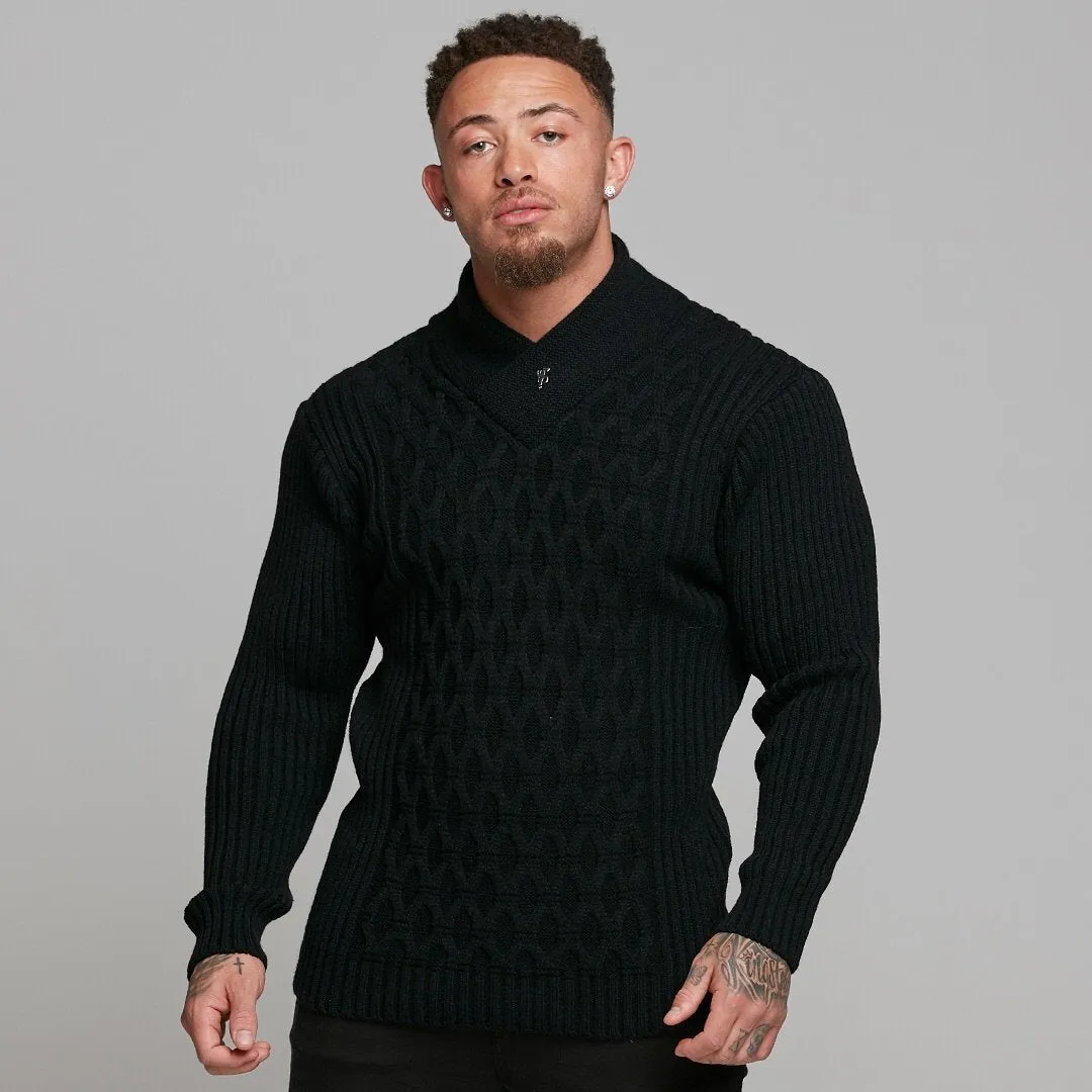 Father Sons Chunky Cable Knit Black Jumper - FSJ002