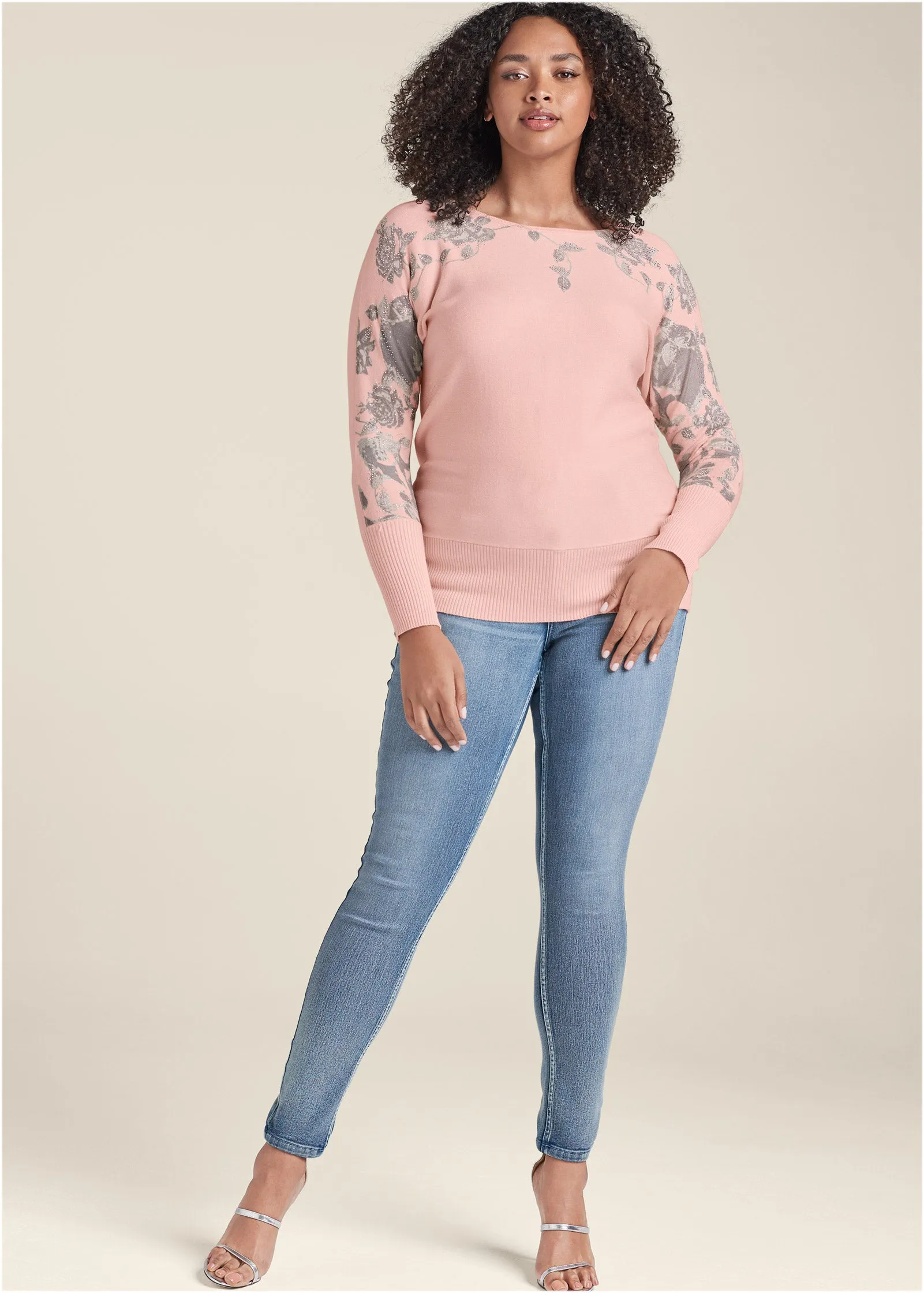 Floral Detail Sweater - Pink