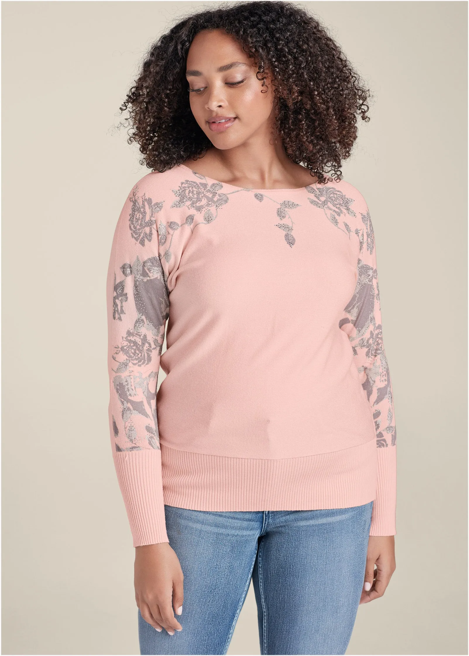 Floral Detail Sweater - Pink