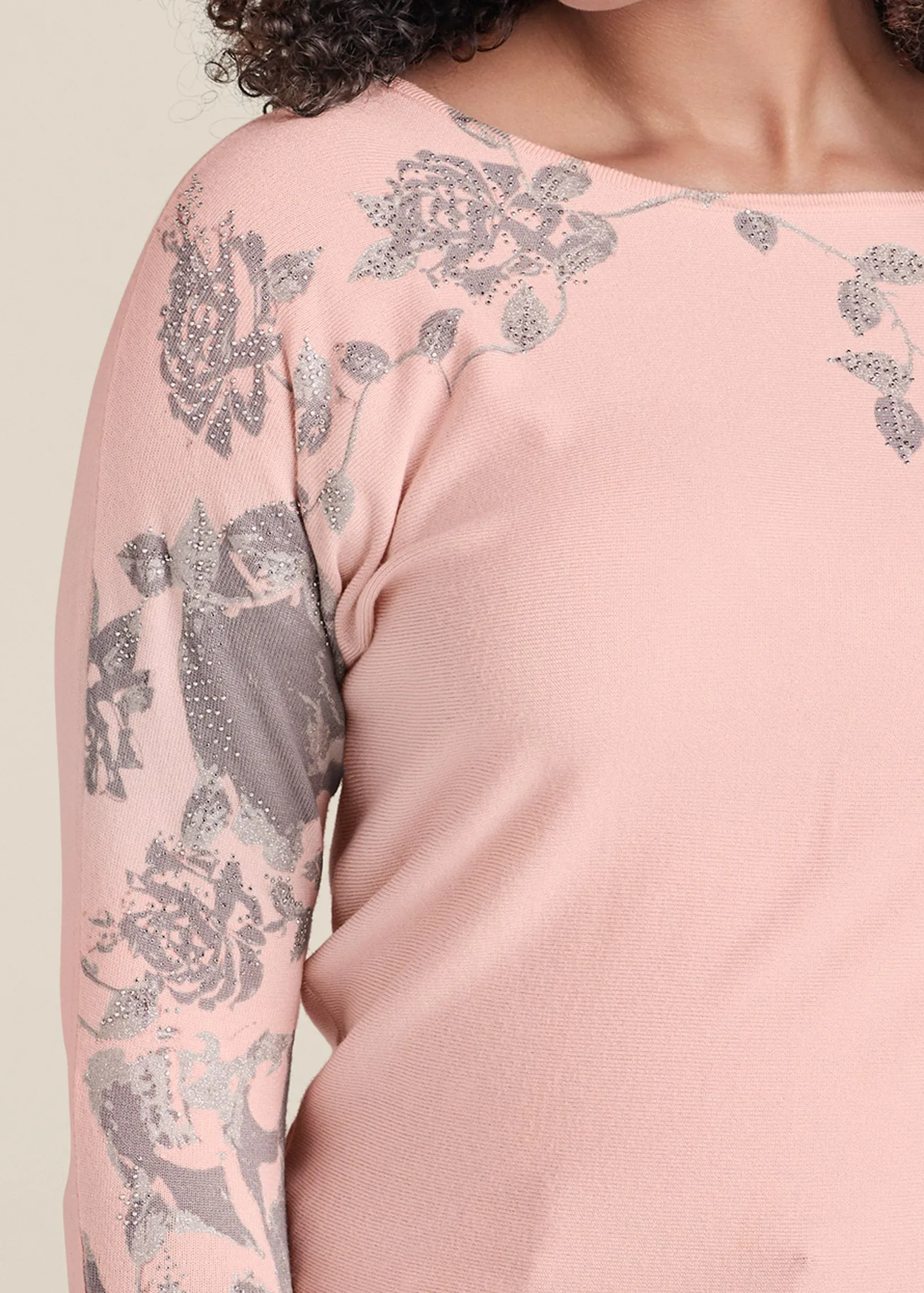 Floral Detail Sweater - Pink