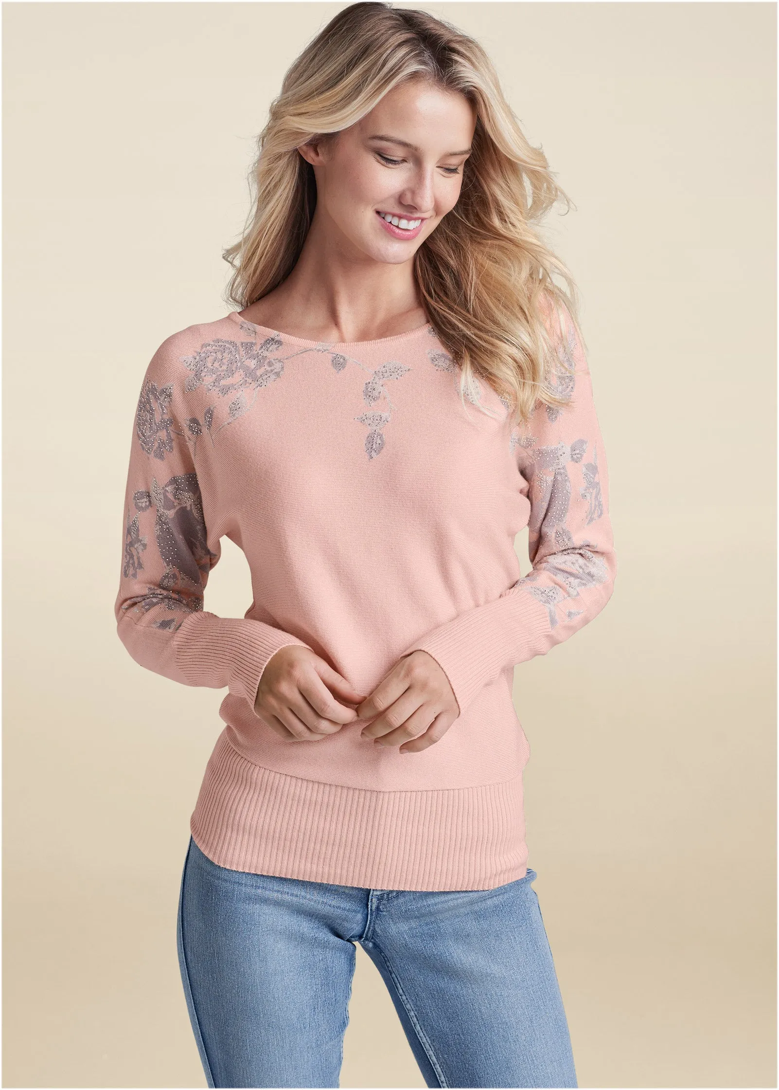 Floral Detail Sweater - Pink