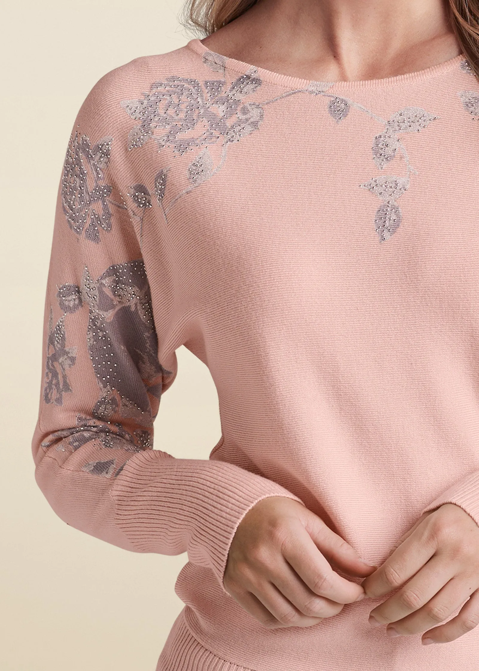 Floral Detail Sweater - Pink