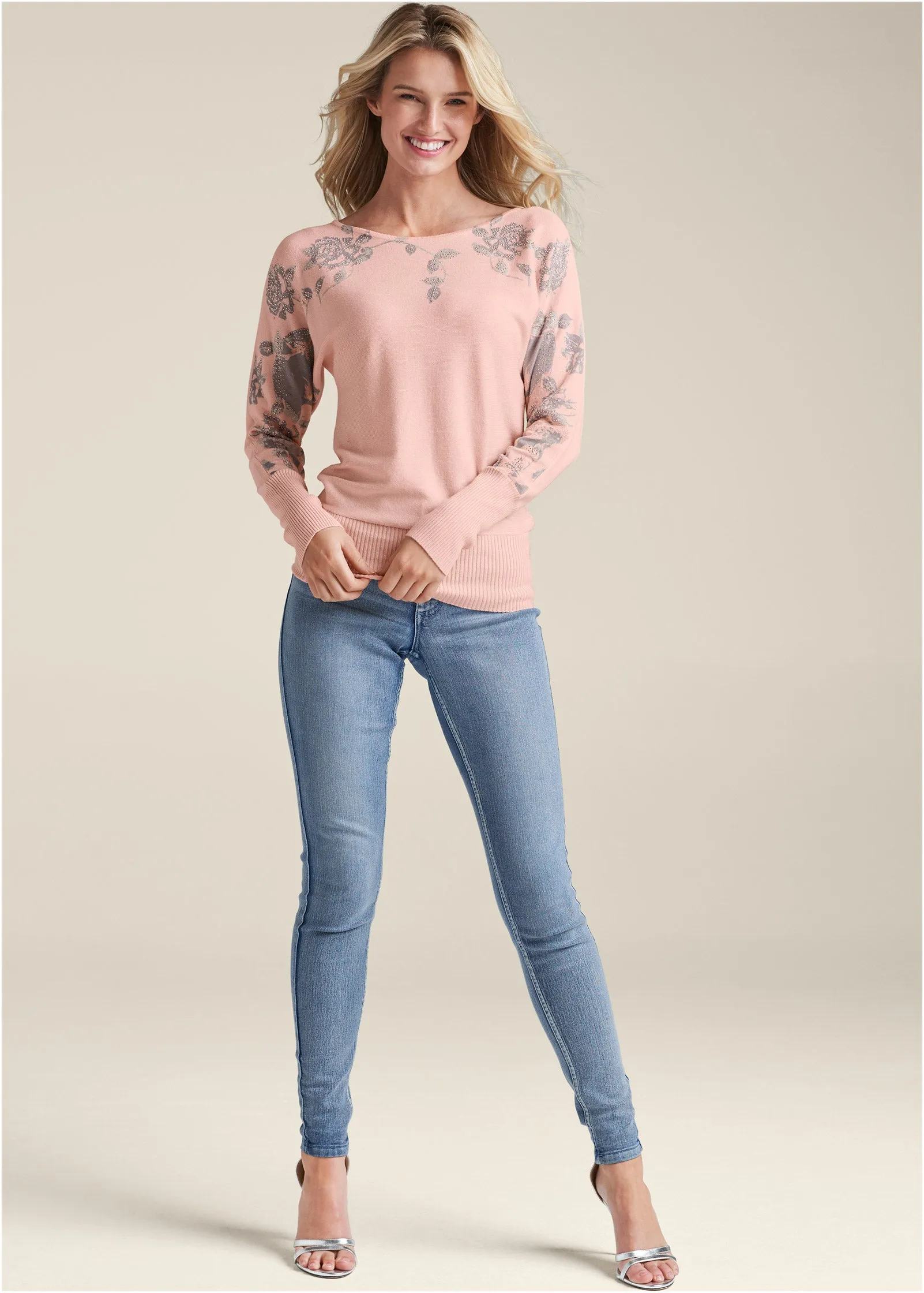 Floral Detail Sweater - Pink