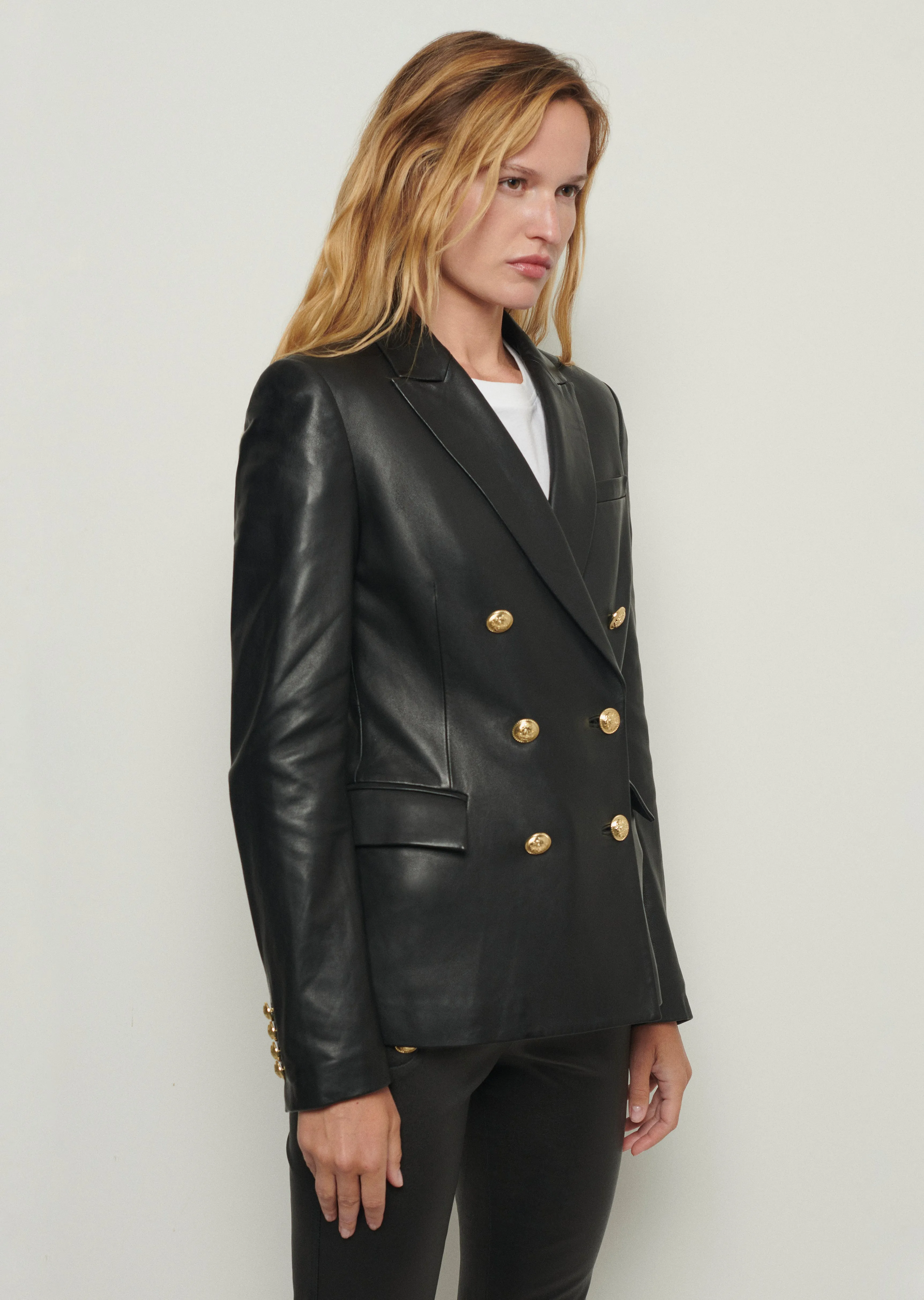 Franklin Double Breasted Jacket - Black Leather