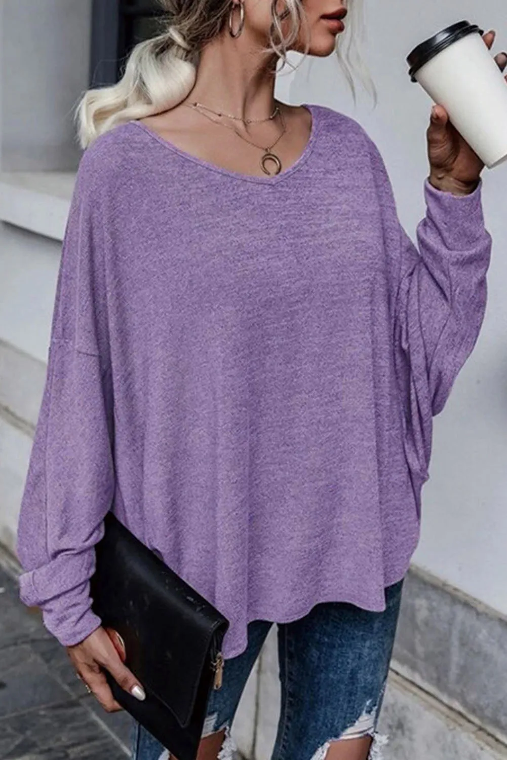 Full Size Tie-Back V-Neck Dropped Shoulder Top