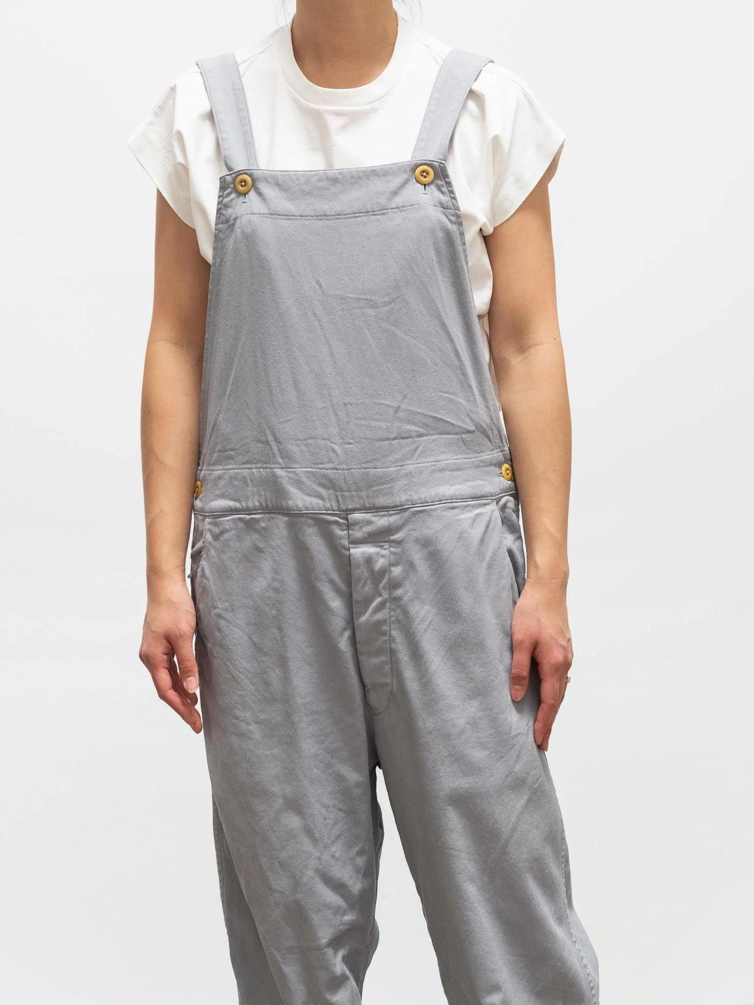 Garment Dyed Lyocell Cotton Stretch Overalls - Light Gray