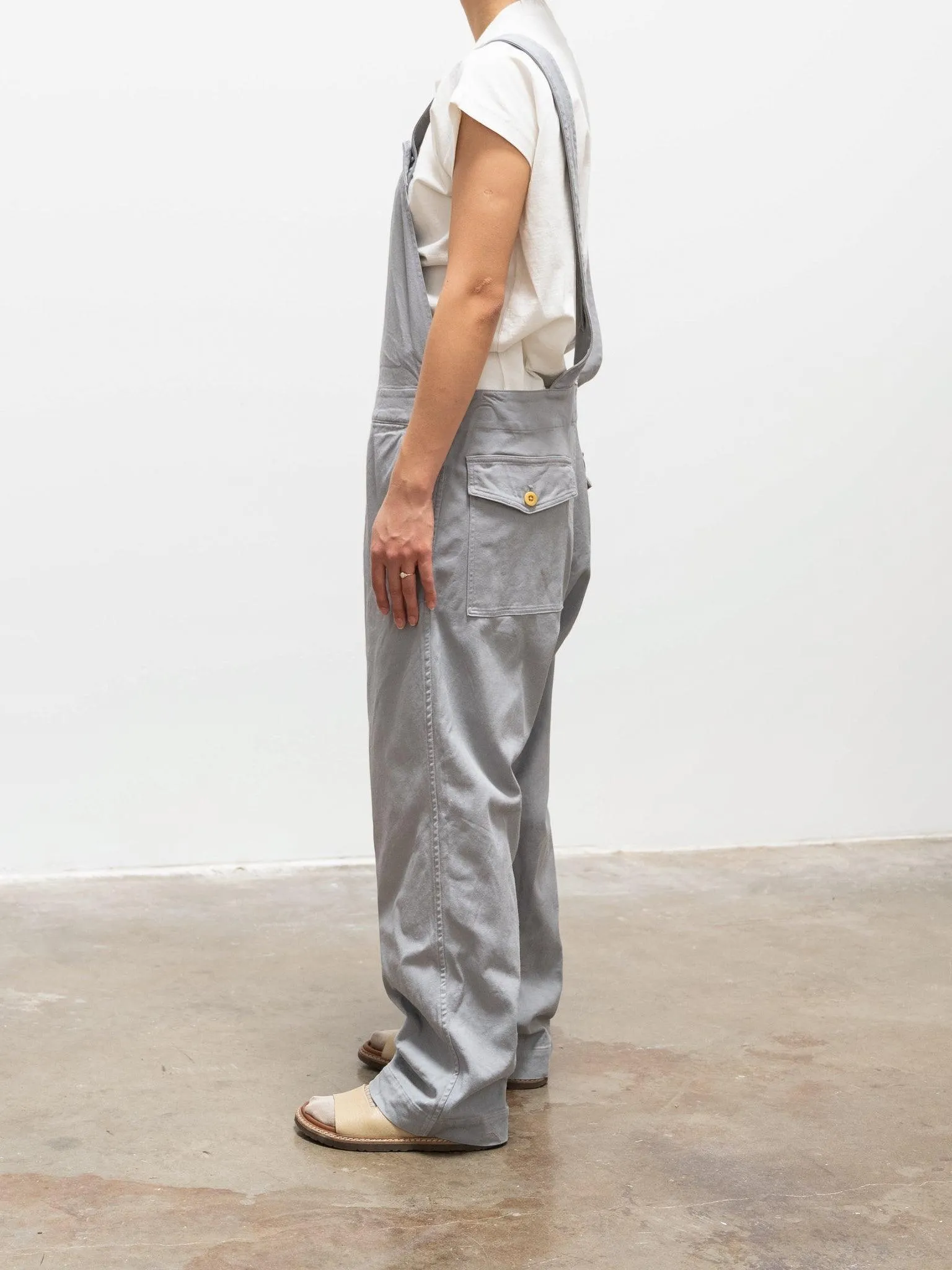 Garment Dyed Lyocell Cotton Stretch Overalls - Light Gray