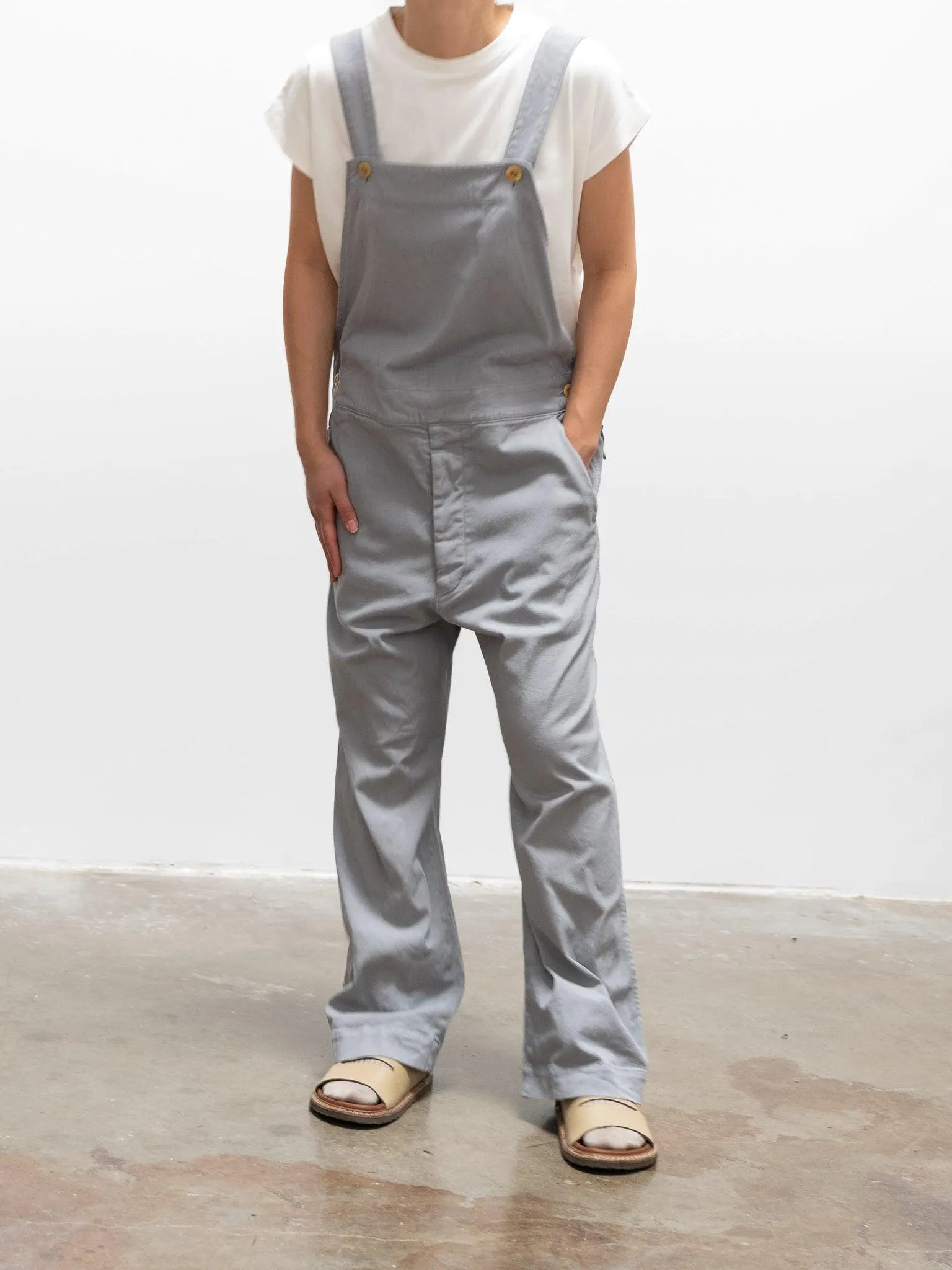 Garment Dyed Lyocell Cotton Stretch Overalls - Light Gray