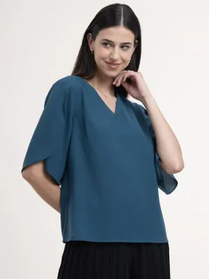 Georgette Petal Sleeves Top - Teal